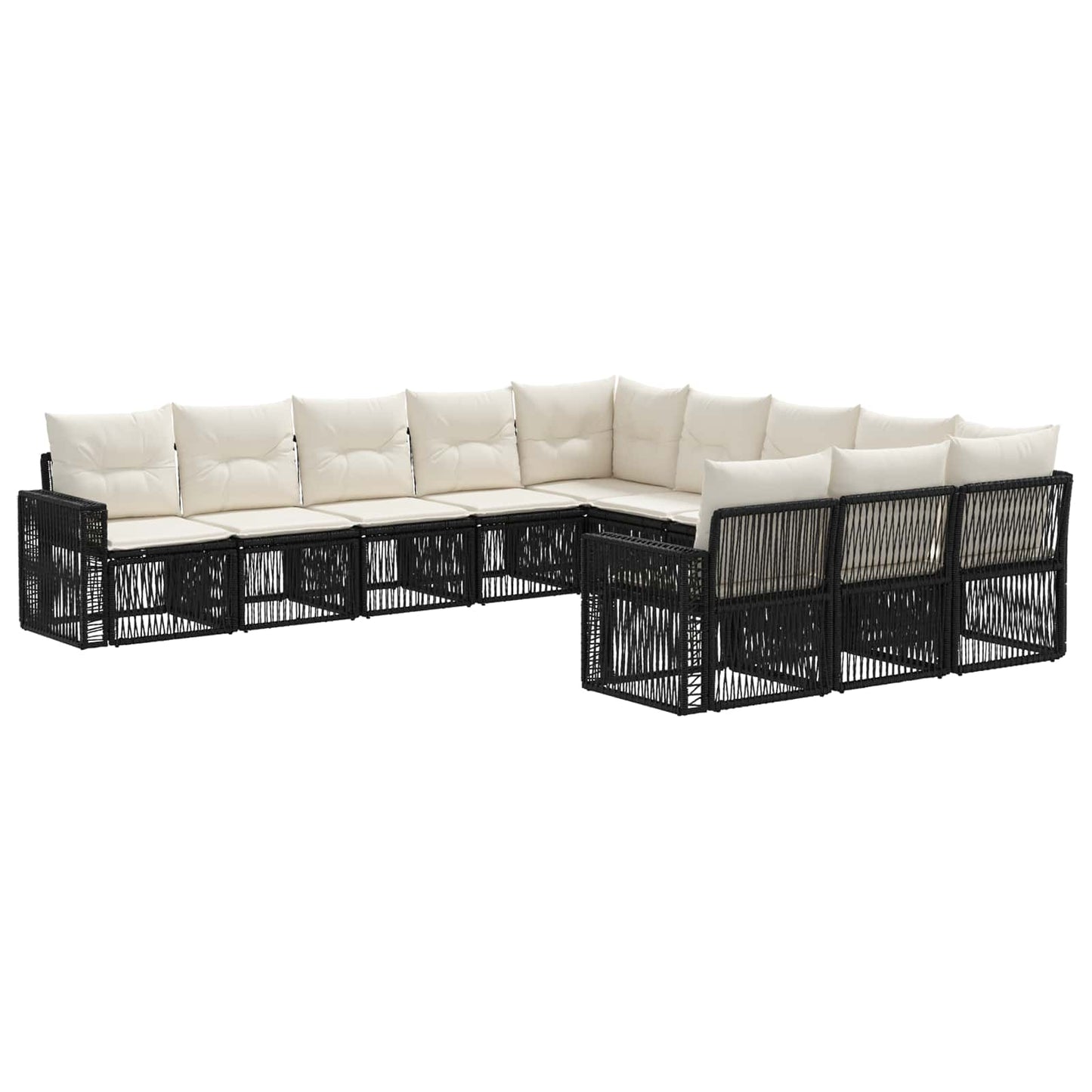 Gartensofa-set 11 stk. Schwarz und Cremeweiß Poly-Rattan
