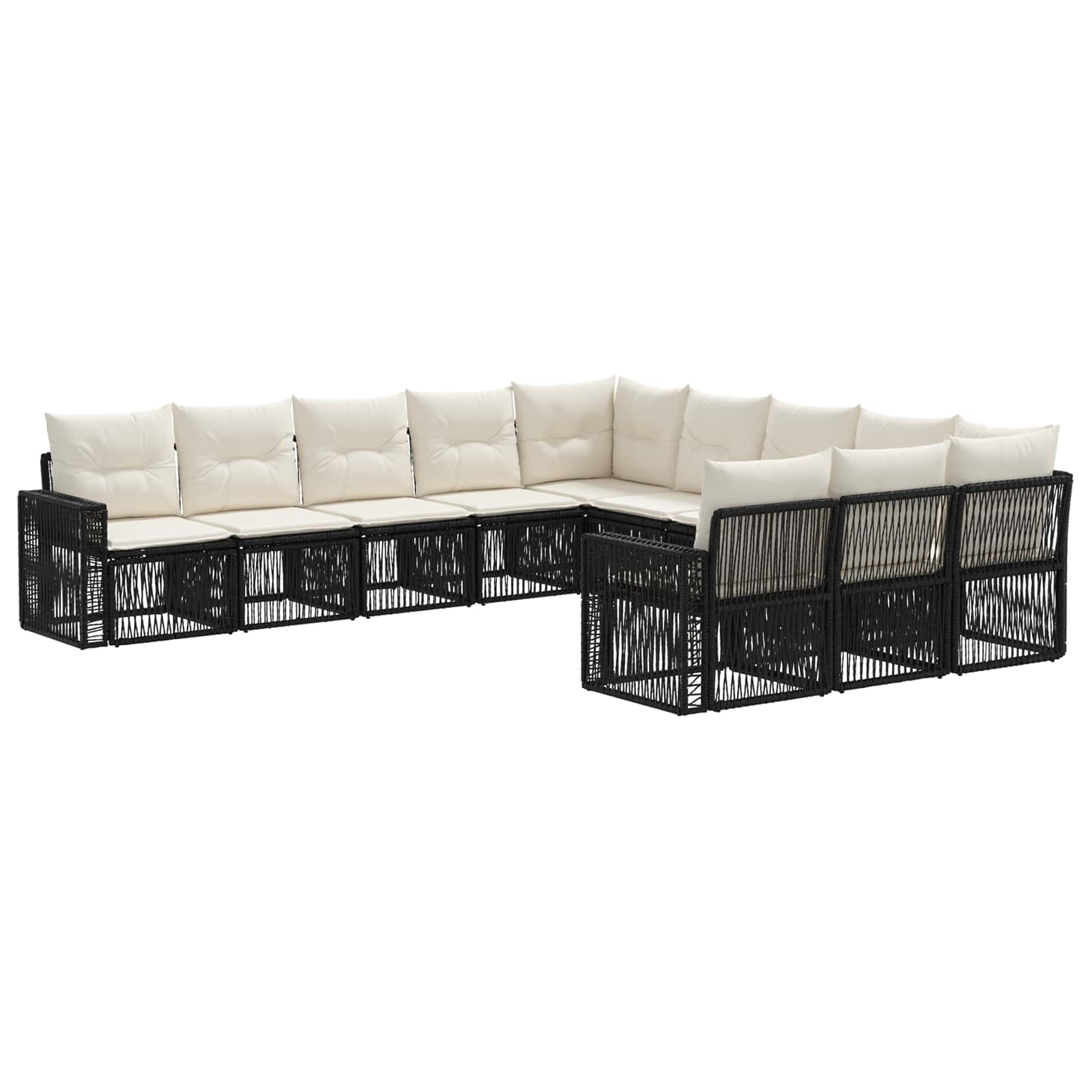 Gartensofa-set 11 stk. Schwarz und Cremeweiß Poly-Rattan