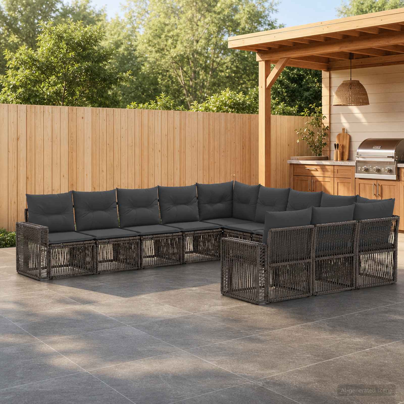 Gartensofa-set 11 pcs Grau und Dunkelgrau Poly-Rattan