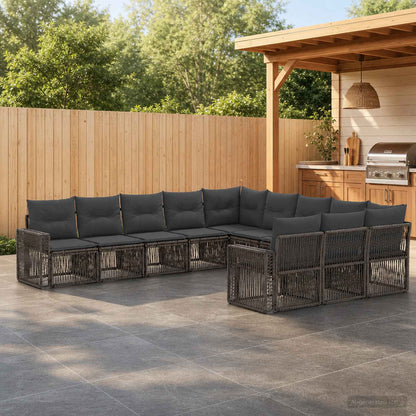 Gartensofa-set 11 stk. Grau und Dunkelgrau Poly-Rattan