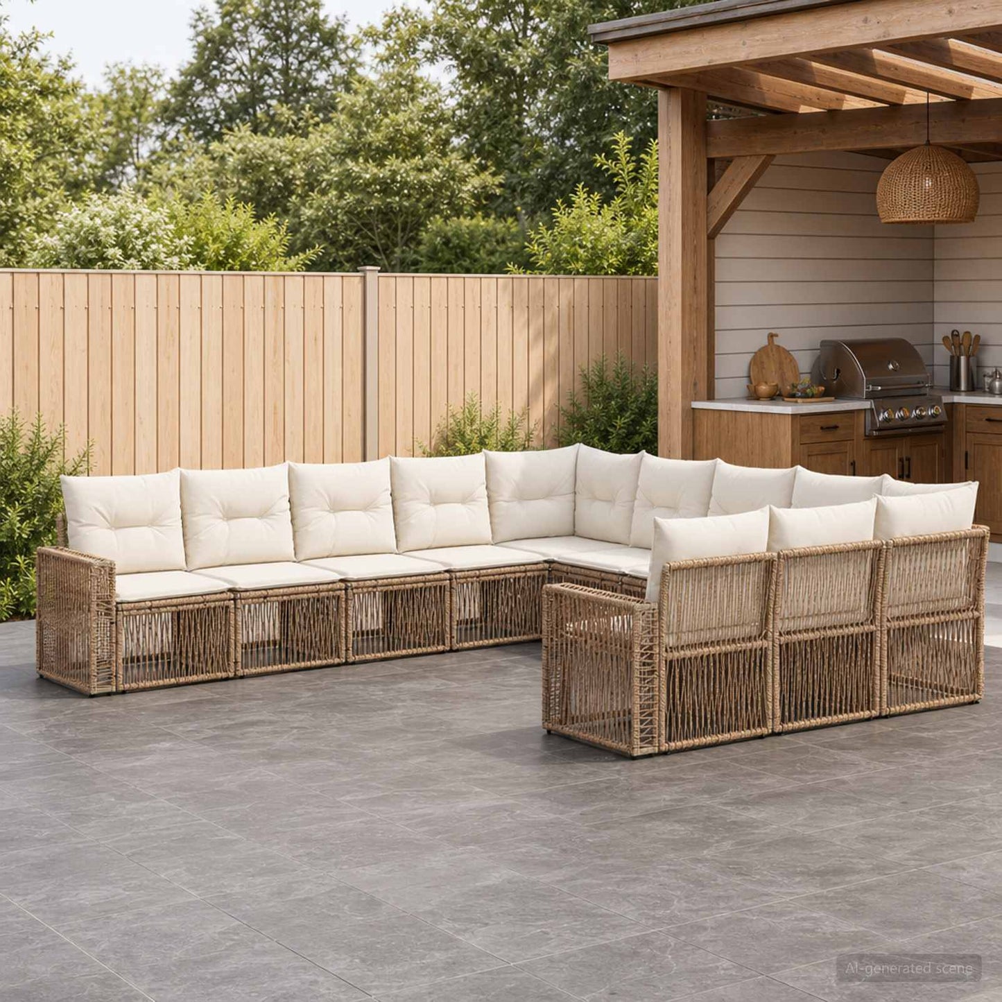 Gartensofa-set 11 pcs Beige und Cremeweiß Poly-Rattan