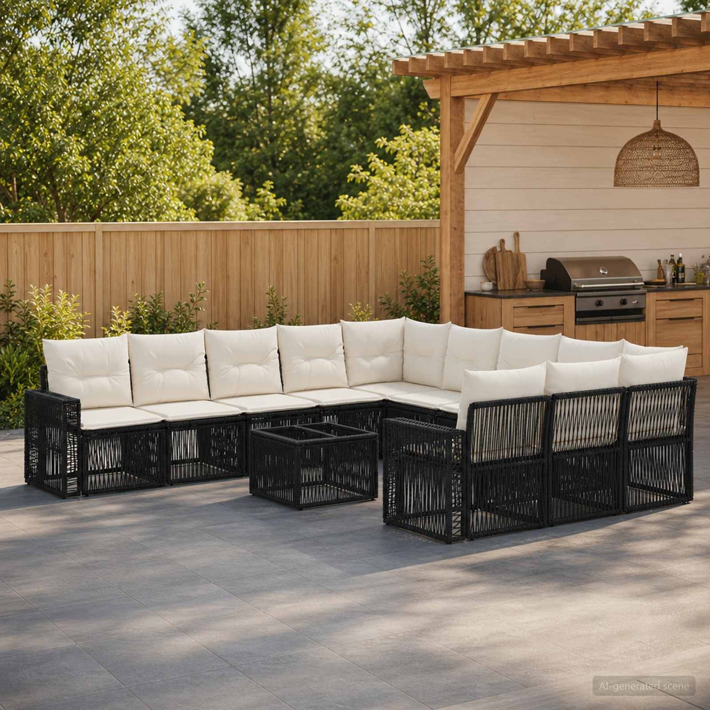 Gartensofa-set 12 stk. Schwarz und Cremeweiß Poly-Rattan