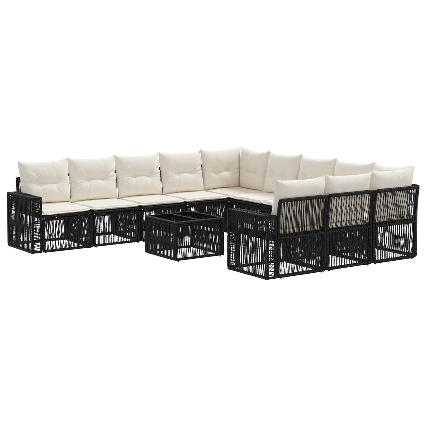 Gartensofa-set 12 stk. Schwarz und Cremeweiß Poly-Rattan