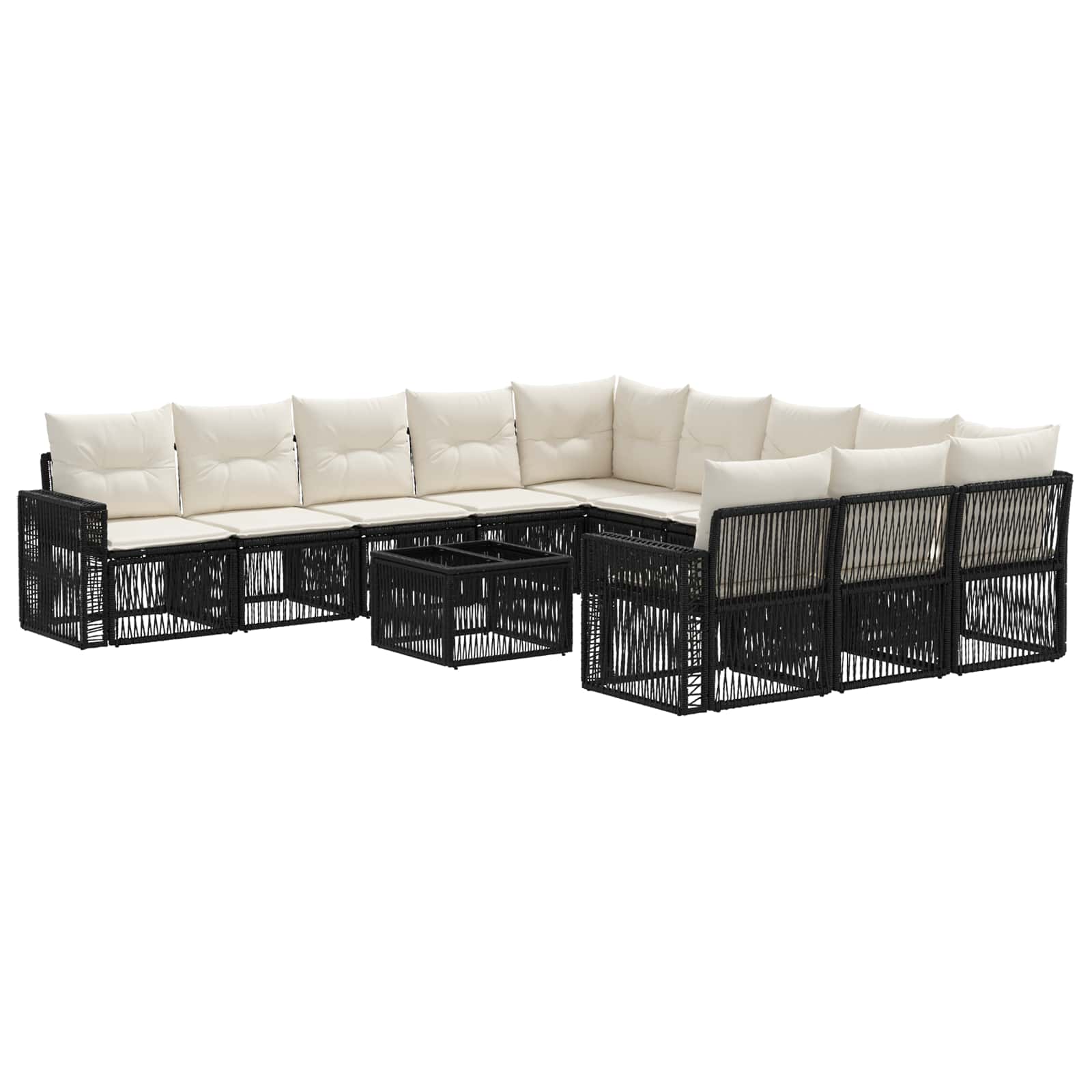 Gartensofa-set 12 stk. Schwarz und Cremeweiß Poly-Rattan