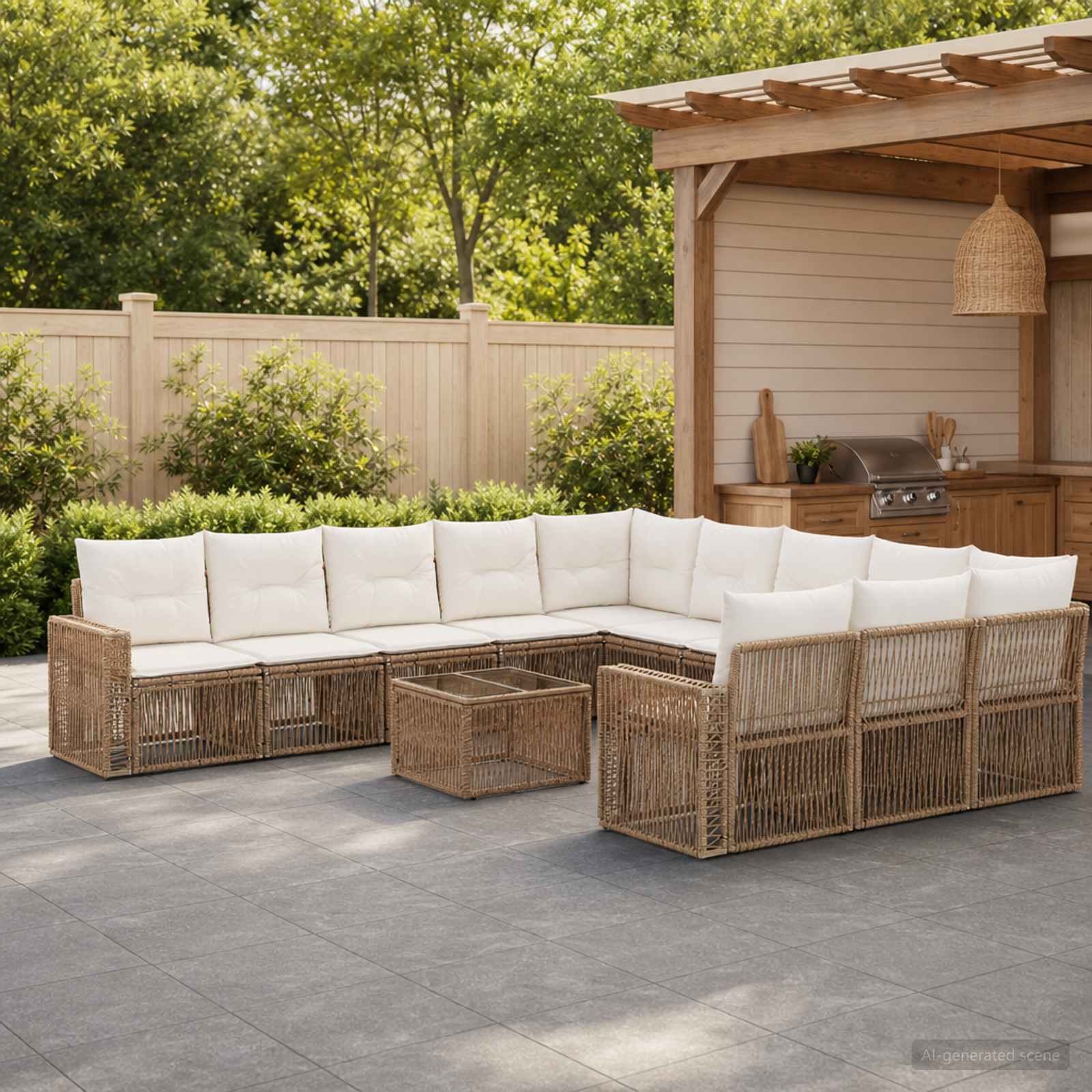 Gartensofa-set 12 pcs Beige und Cremeweiß Poly-Rattan