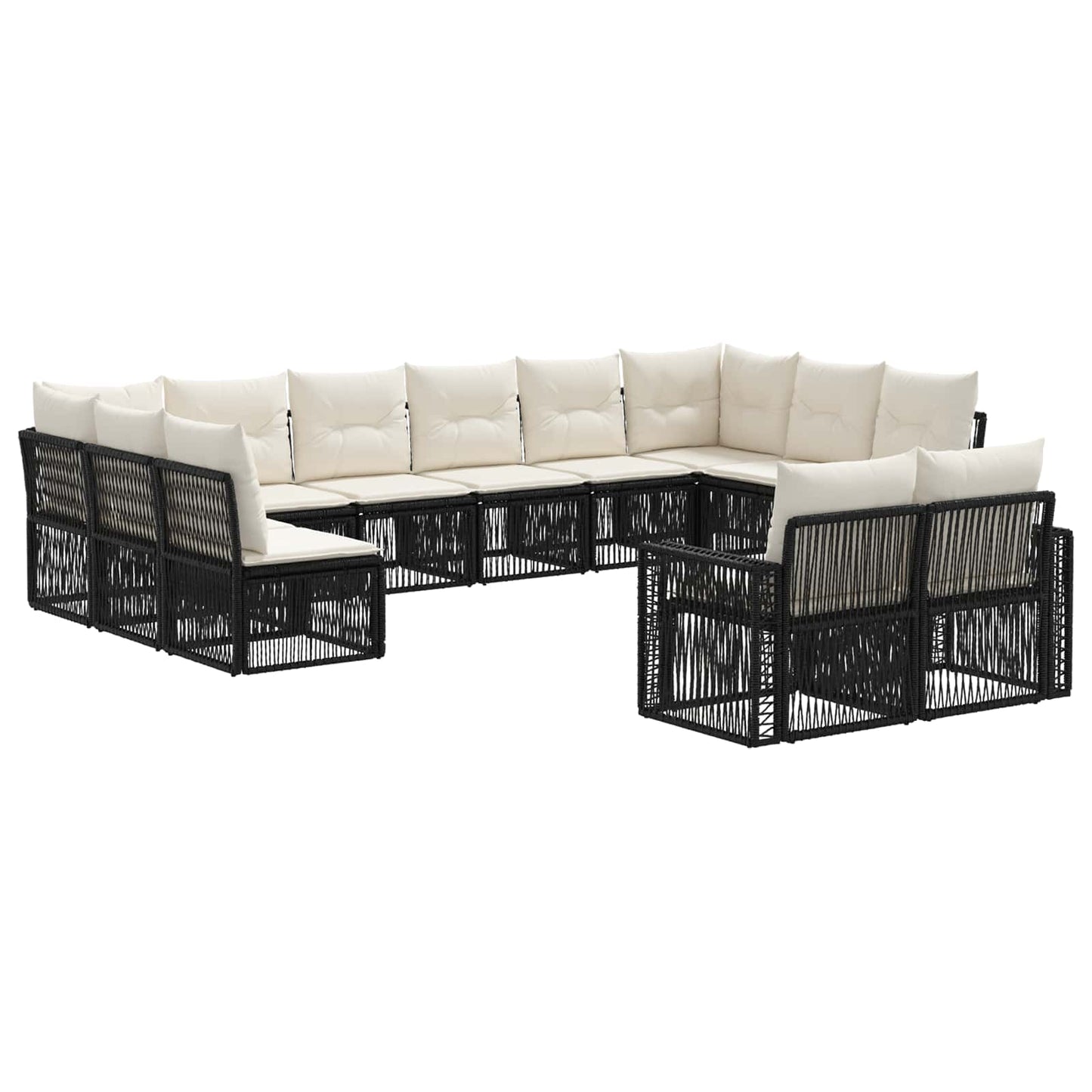 Gartensofa-set 12 pcs Schwarz und Cremeweiß Poly-Rattan