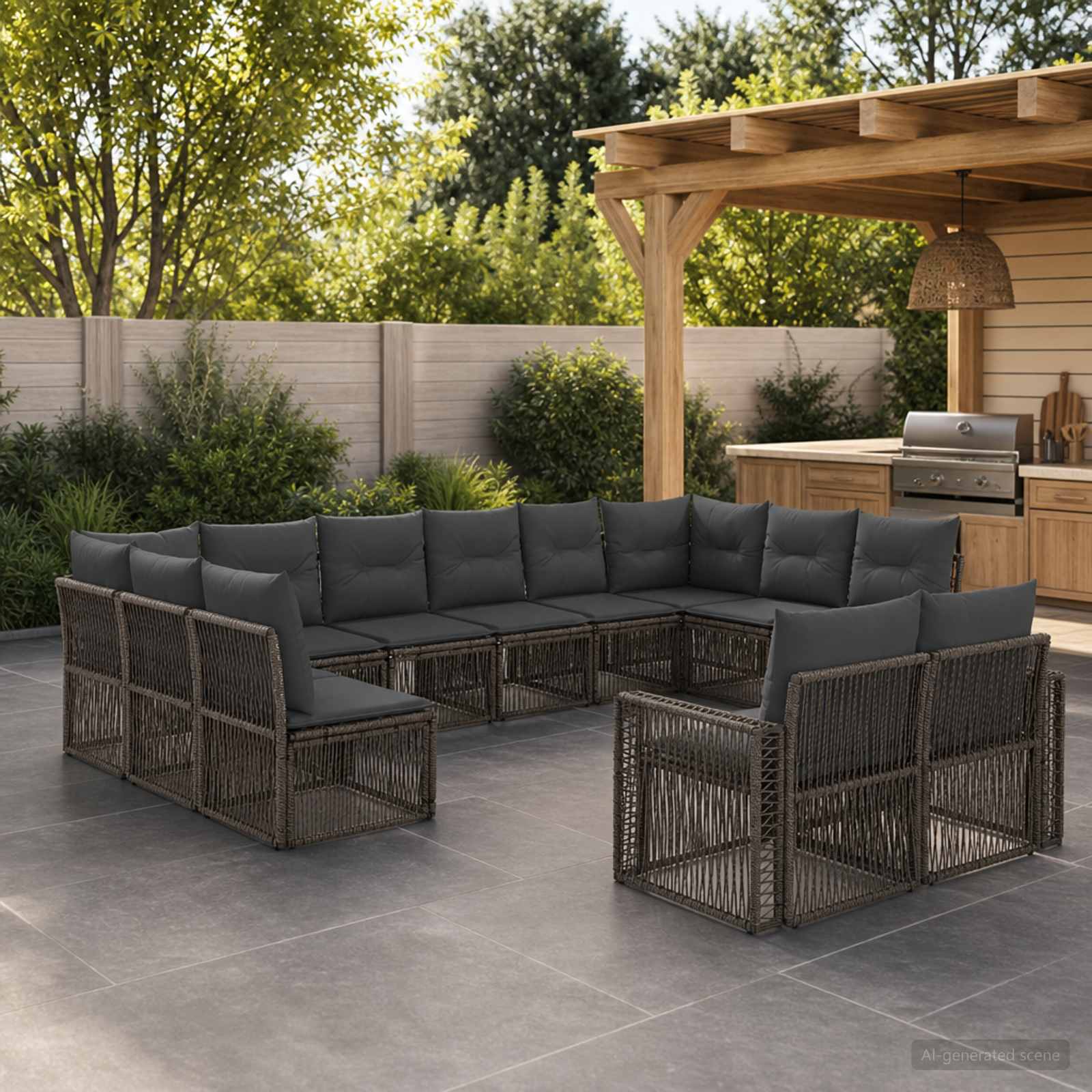 Gartensofa-set 12 stk. Grau und Dunkelgrau Poly-Rattan