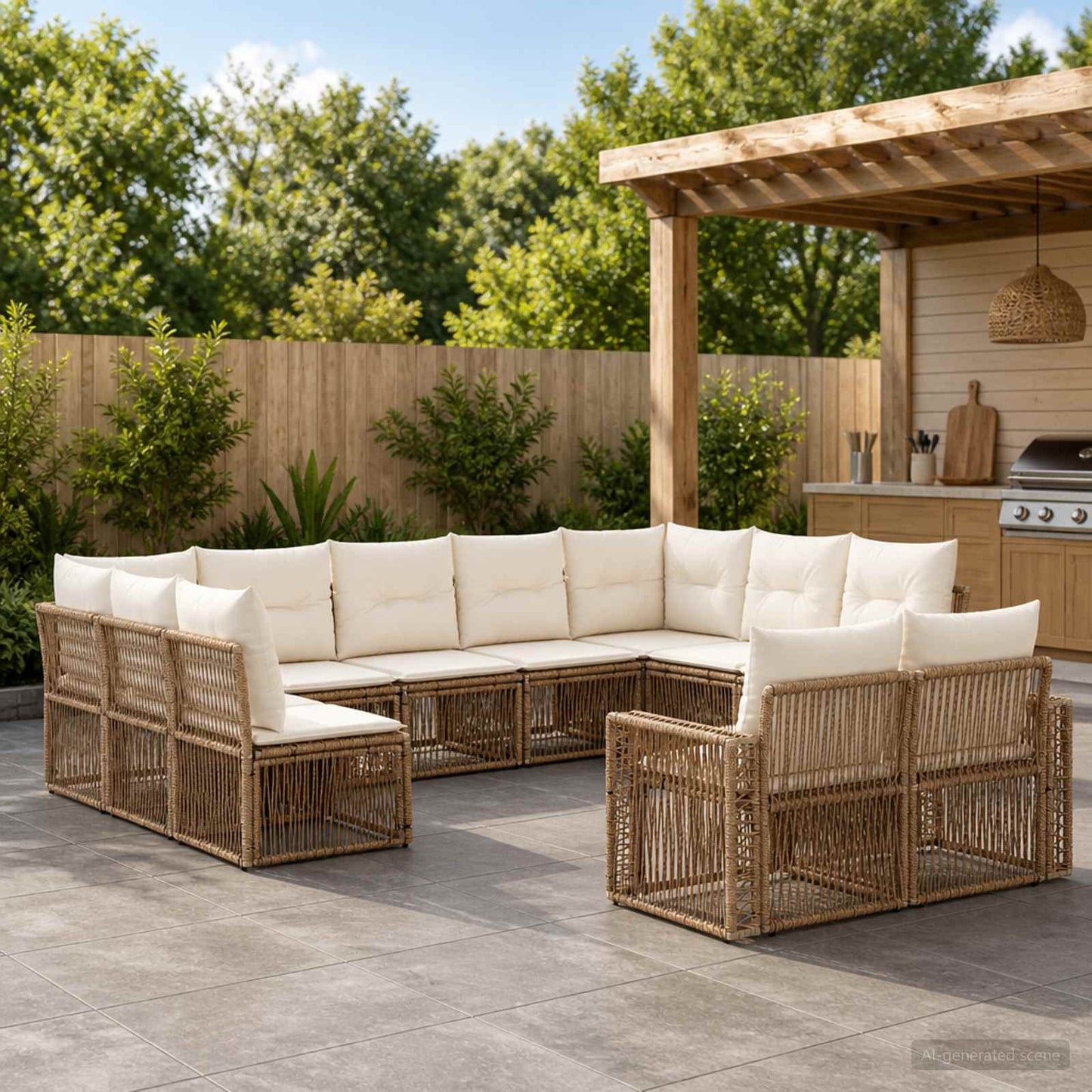 Gartensofa-set 12 pcs Beige und Cremeweiß Poly-Rattan