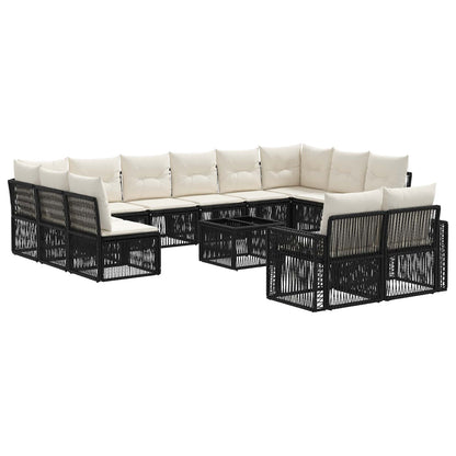 Gartensofa-set 13 stk. Schwarz und Cremeweiß Poly-Rattan