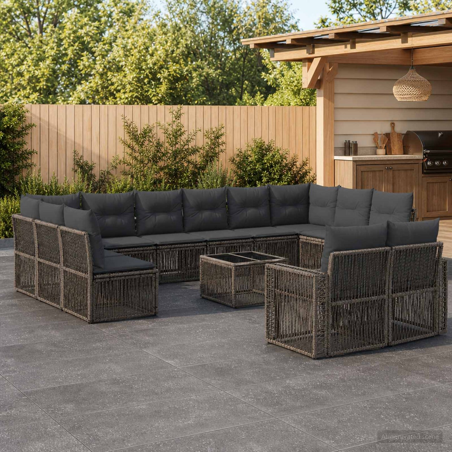 Gartensofa-set 13 stk. Grau und Dunkelgrau Poly-Rattan
