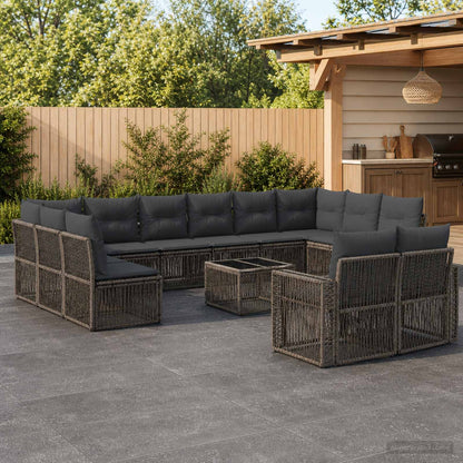 Gartensofa-set 13 stk. Grau und Dunkelgrau Poly-Rattan