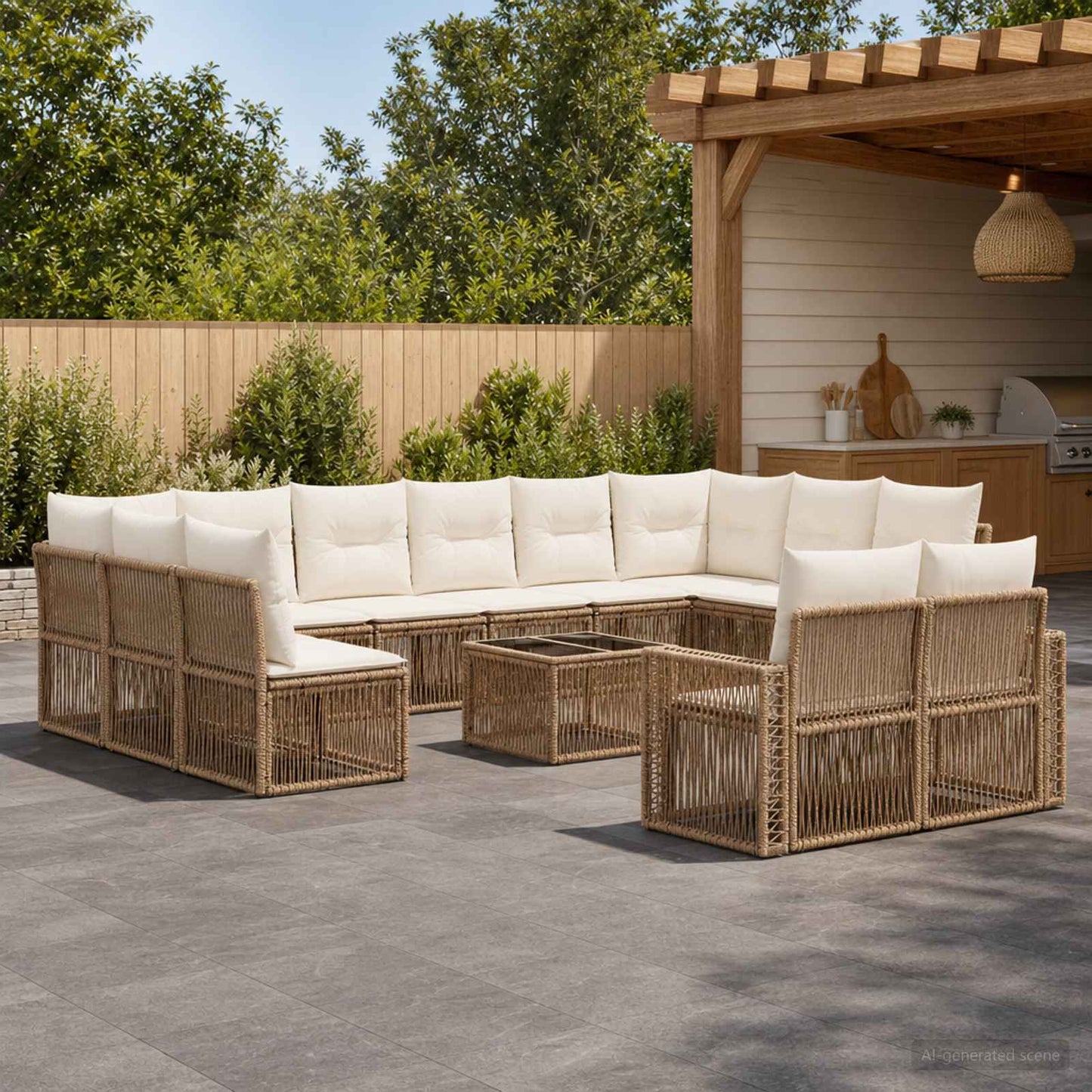 Gartensofa-set 13 pcs Beige und Cremeweiß Poly-Rattan