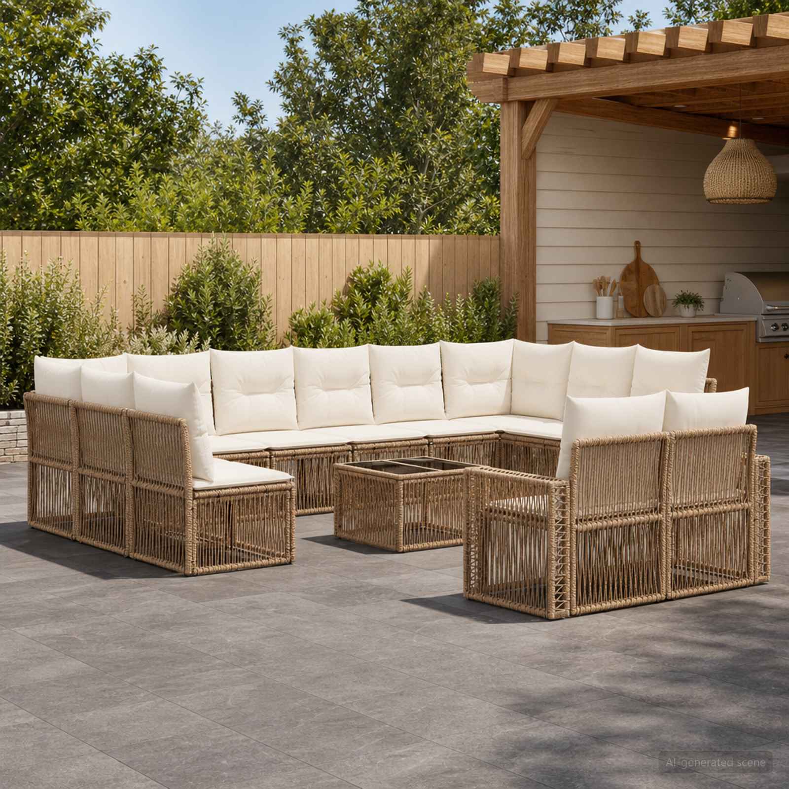 Gartensofa-set 13 pcs Beige und Cremeweiß Poly-Rattan