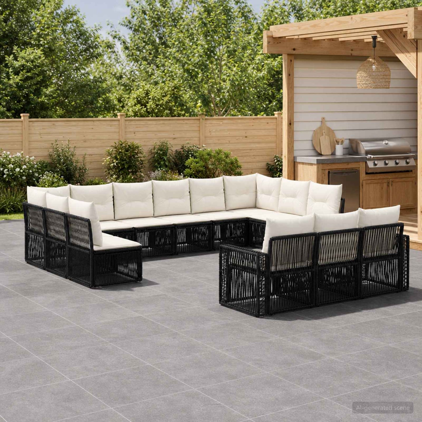 Gartensofa-set 13 pcs Schwarz und Cremeweiß Poly-Rattan
