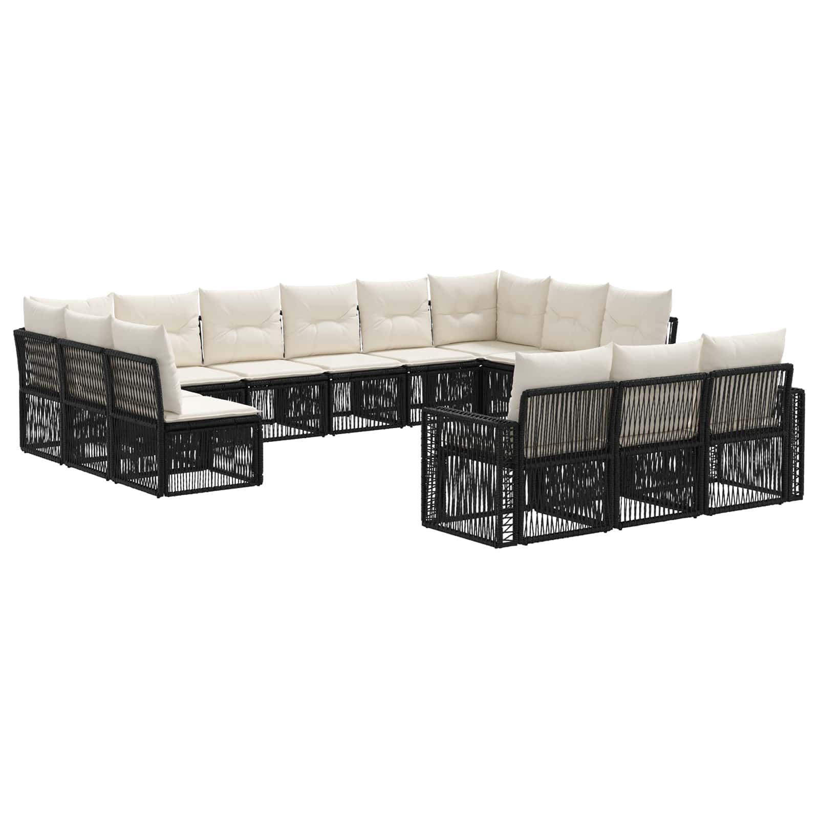 Gartensofa-set 13 pcs Schwarz und Cremeweiß Poly-Rattan