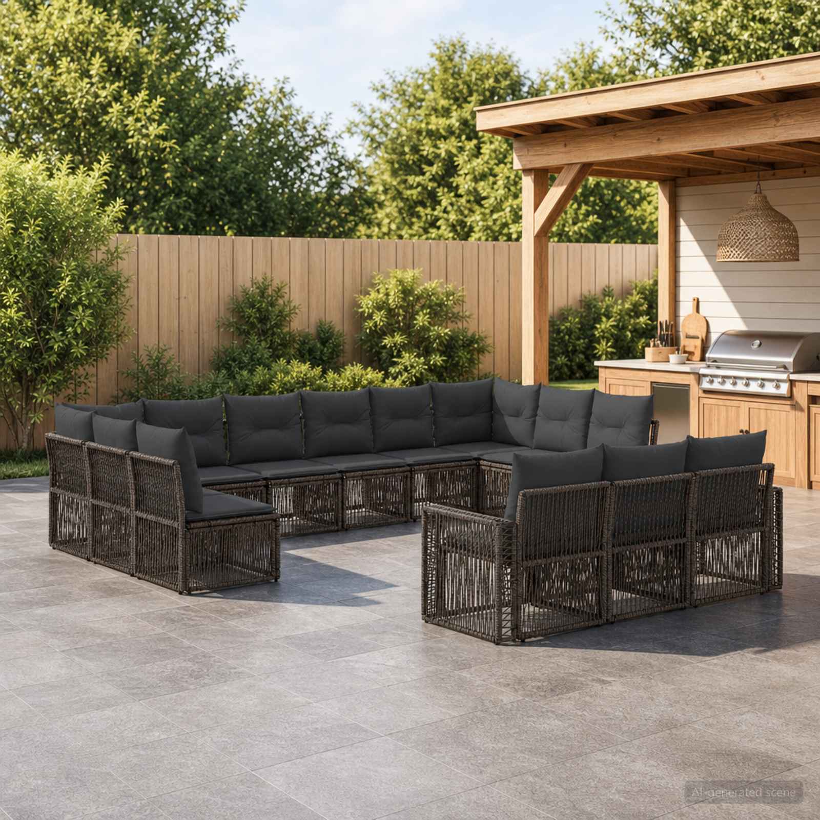 Gartensofa-set 13 stk. Grau und Dunkelgrau Poly-Rattan