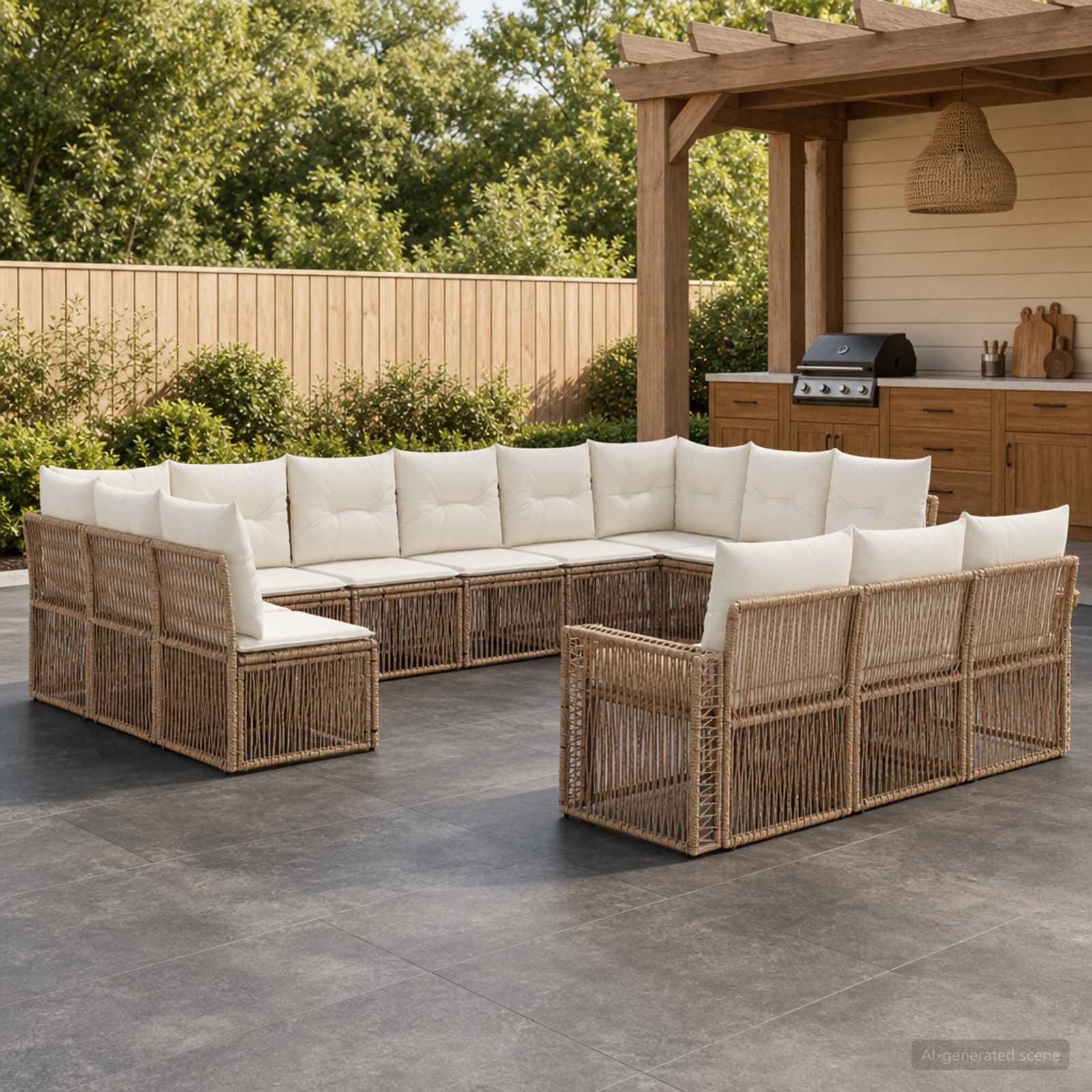 Gartensofa-set 13 pcs Beige und Cremeweiß Poly-Rattan