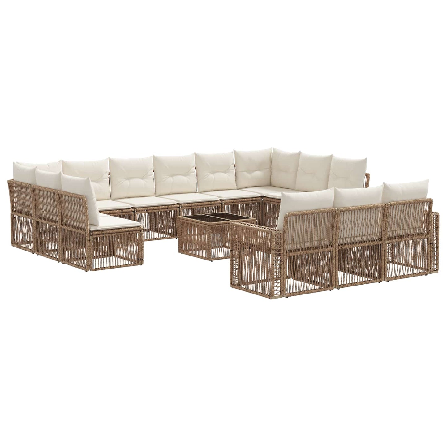 Gartensofa-set 14 pcs Beige und Cremeweiß Poly-Rattan