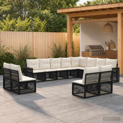 Gartensofa-set 12 stk. Schwarz und Cremeweiß Poly-Rattan