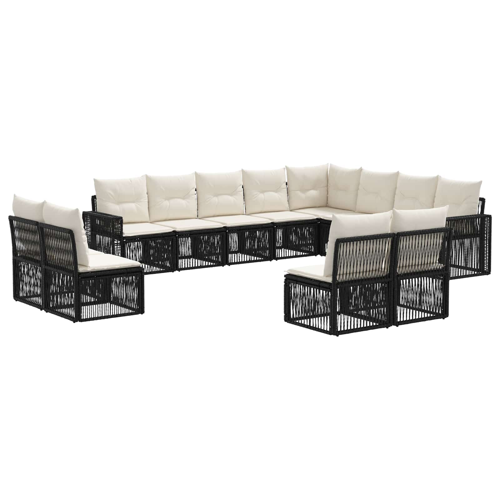 Gartensofa-set 12 pcs Schwarz und Cremeweiß Poly-Rattan