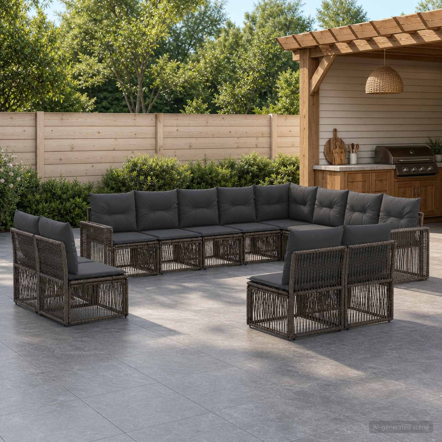 Gartensofa-set 12 stk. Grau und Dunkelgrau Poly-Rattan
