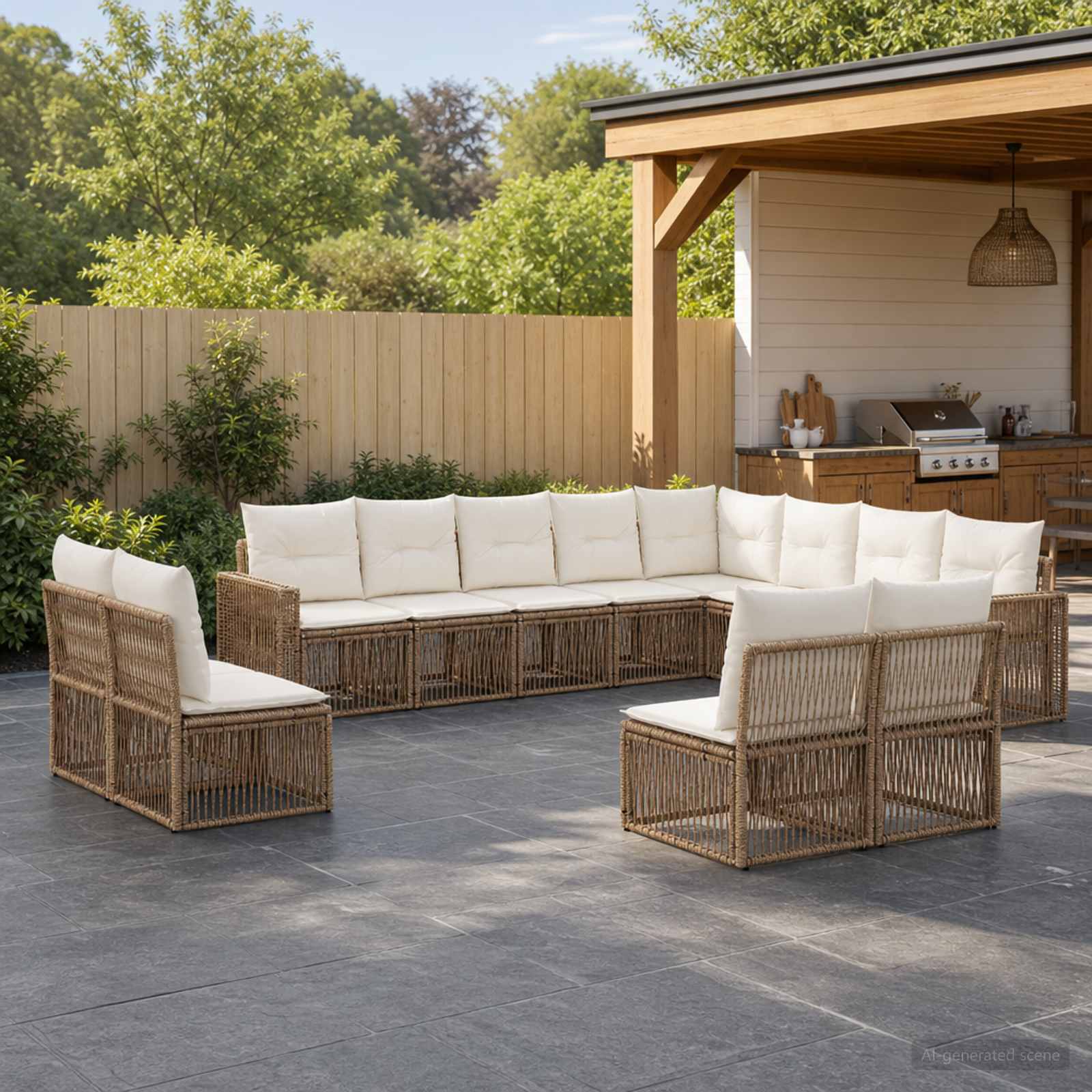 Gartensofa-set 12 pcs Beige und Cremeweiß Poly-Rattan