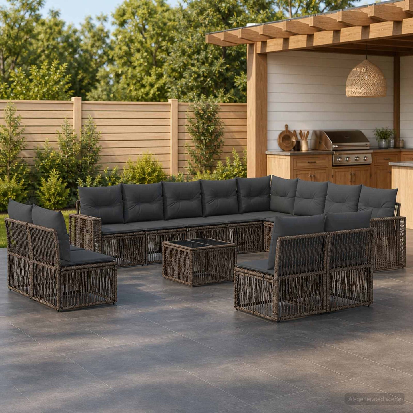 Gartensofa-set 13 stk. Grau und Dunkelgrau Poly-Rattan
