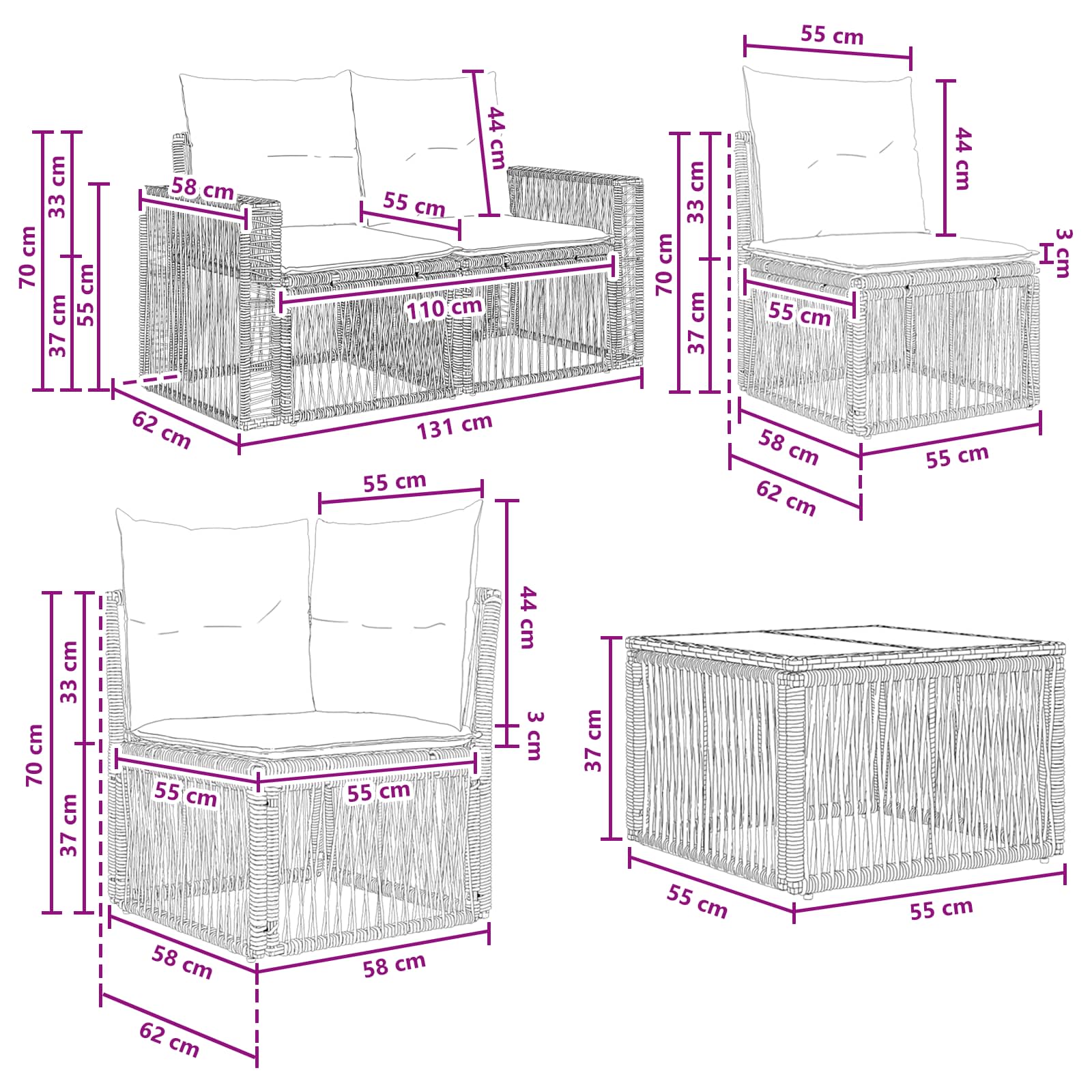 Gartensofa-set 13 stk. Grau und Dunkelgrau Poly-Rattan