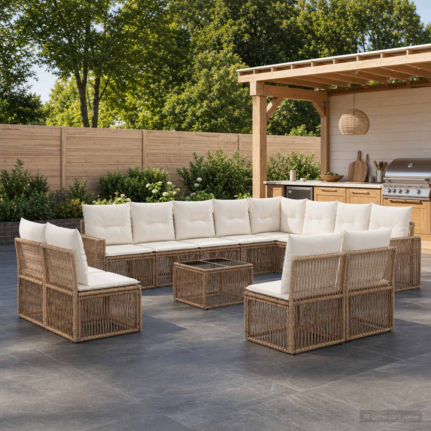 Gartensofa-set 13 pcs Beige und Cremeweiß Poly-Rattan