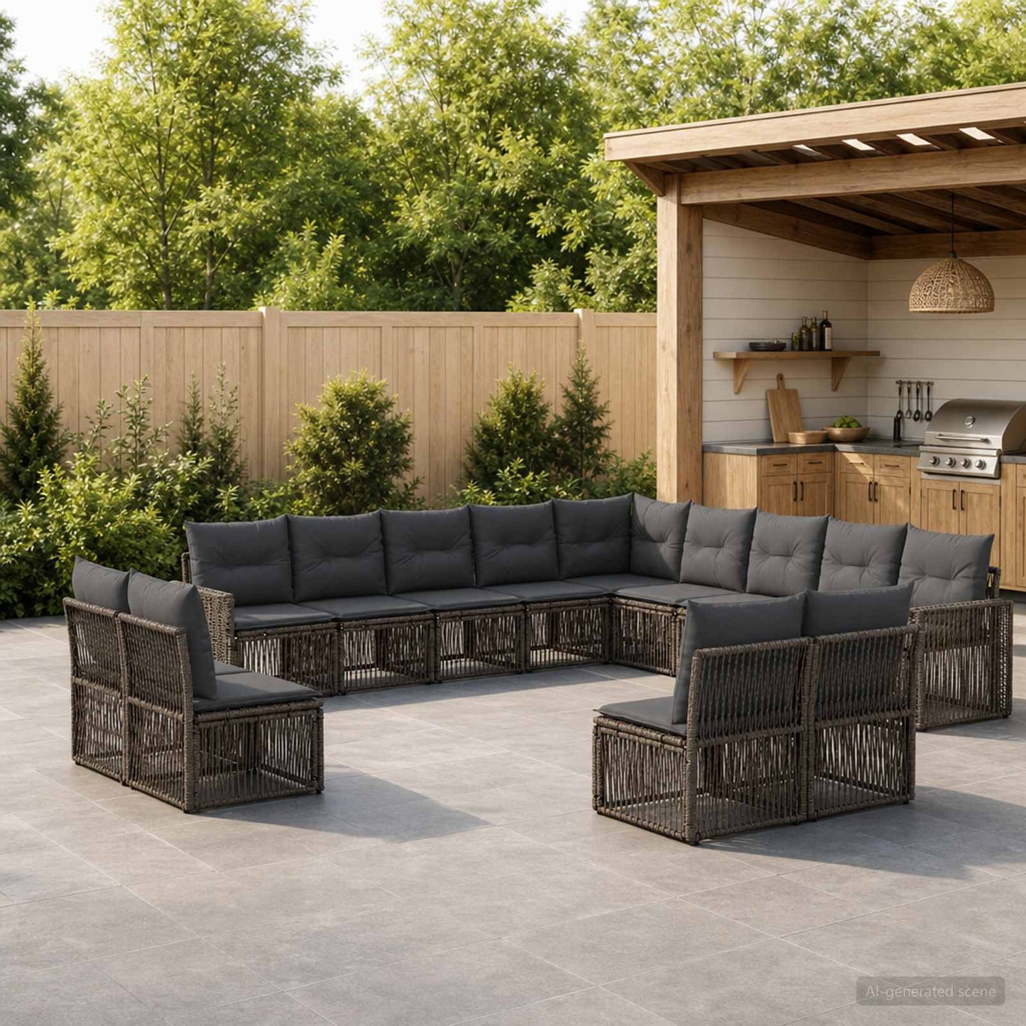 Gartensofa-set 13 stk. Grau und Dunkelgrau Poly-Rattan