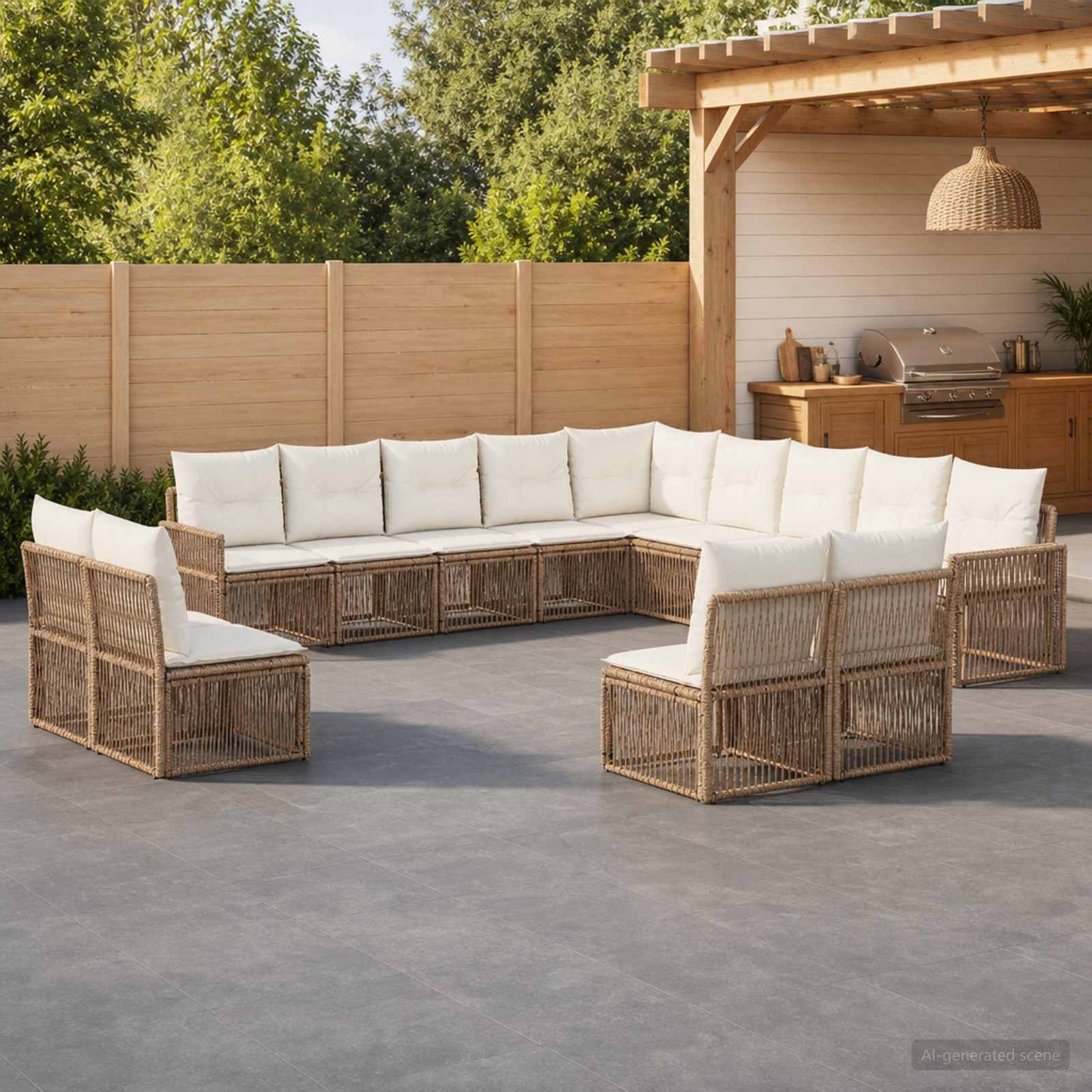 Gartensofa-set 13 pcs Beige und Cremeweiß Poly-Rattan