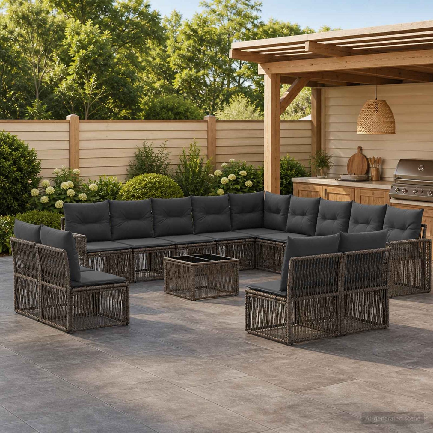 Gartensofa-set 14 stk. Grau und Dunkelgrau Poly-Rattan