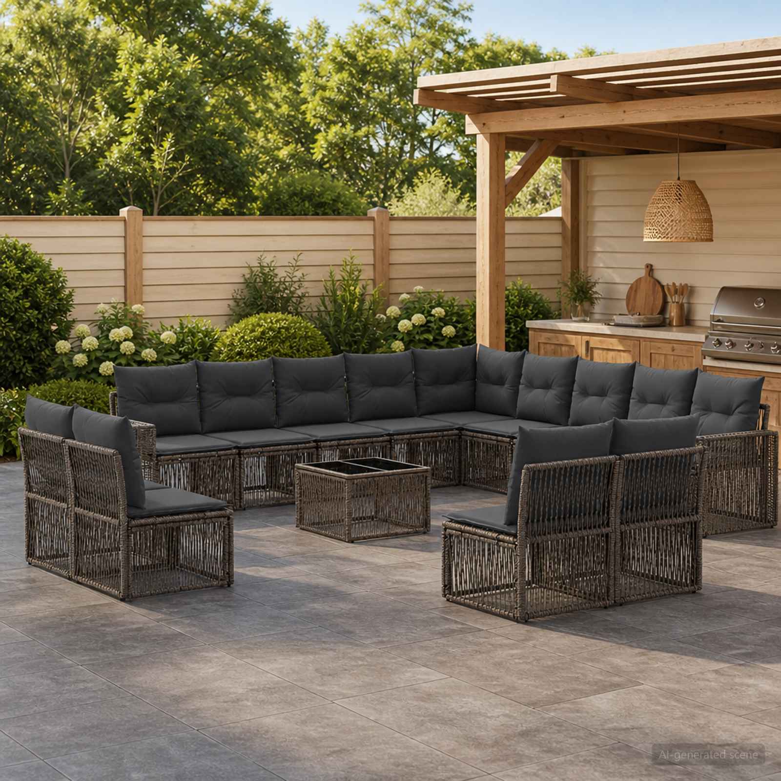 Gartensofa-set 14 stk. Grau und Dunkelgrau Poly-Rattan