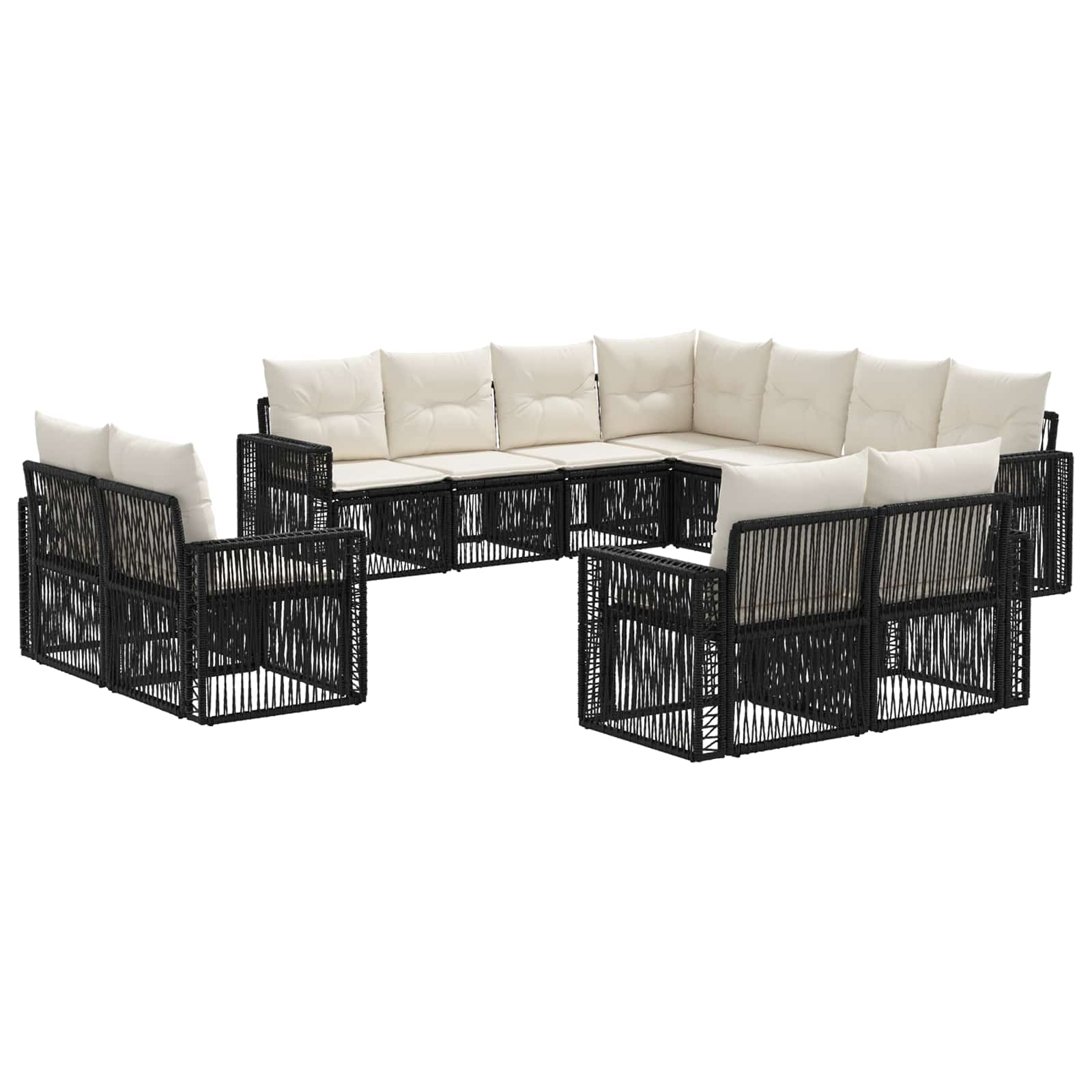 Gartensofa-set 11 pcs Schwarz und Cremeweiß Poly-Rattan