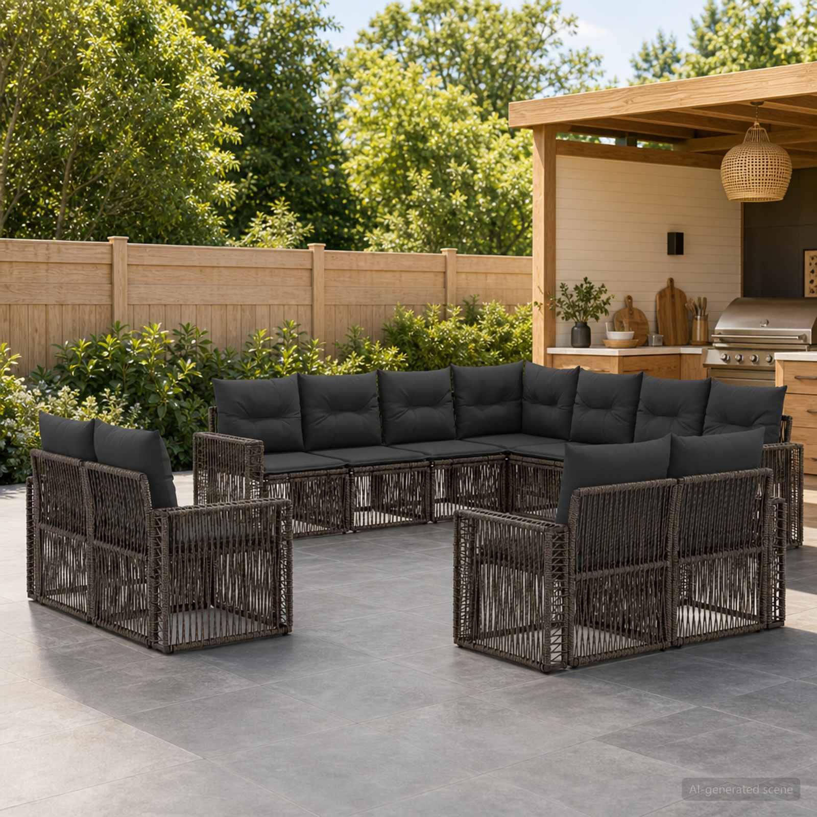 Gartensofa-set 11 pcs Grau und Dunkelgrau Poly-Rattan