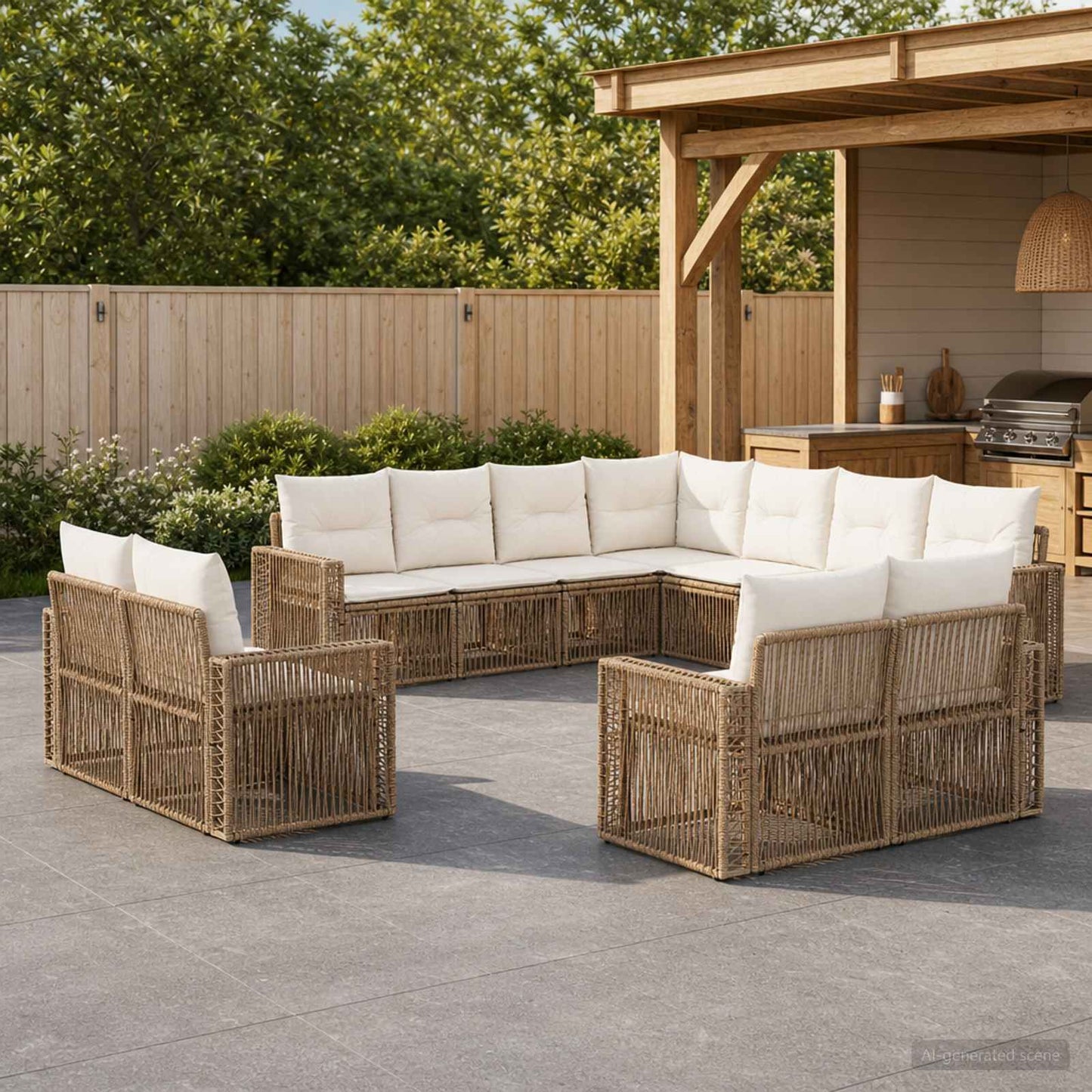 Gartensofa-set 11 pcs Beige und Cremeweiß Poly-Rattan