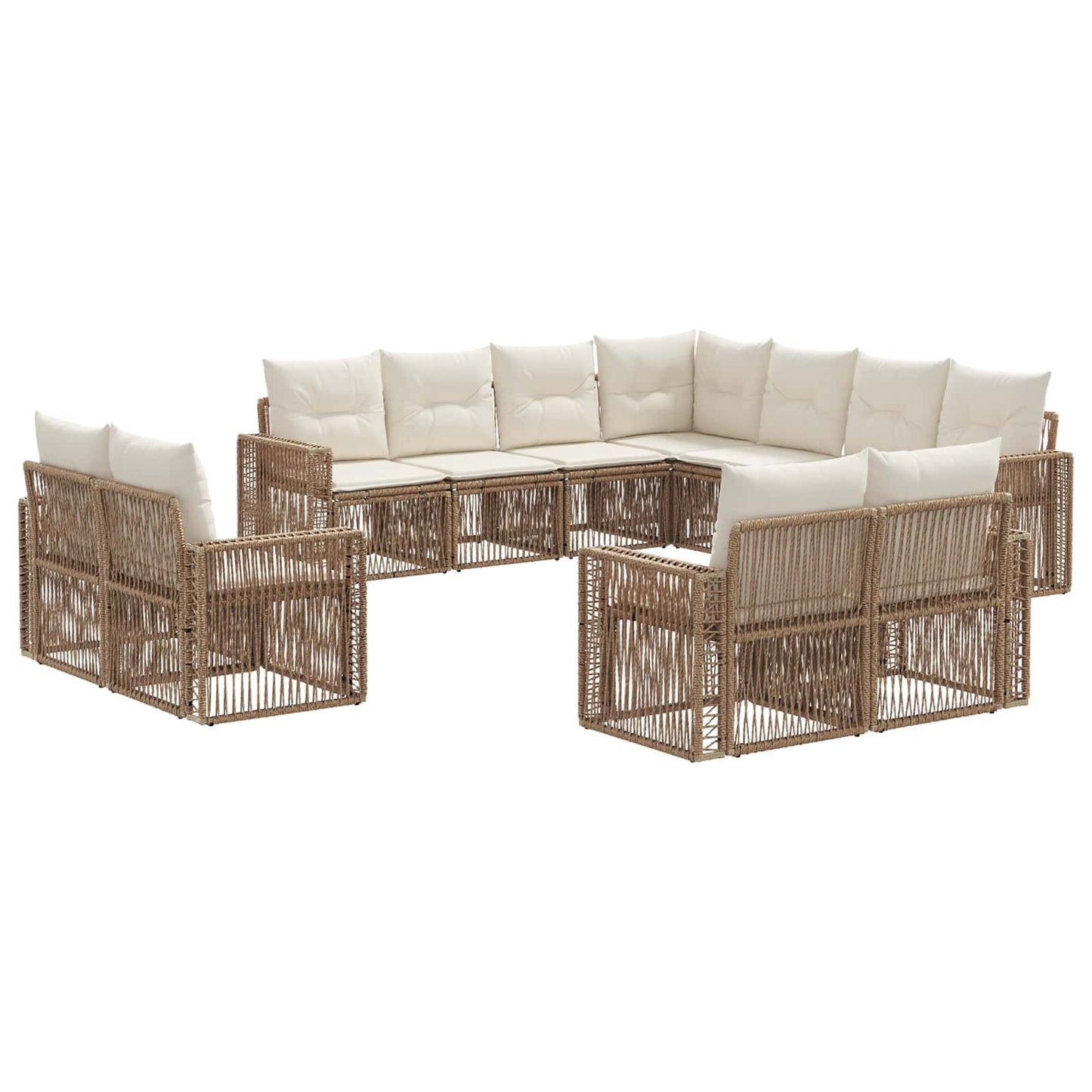 Gartensofa-set 11 pcs Beige und Cremeweiß Poly-Rattan