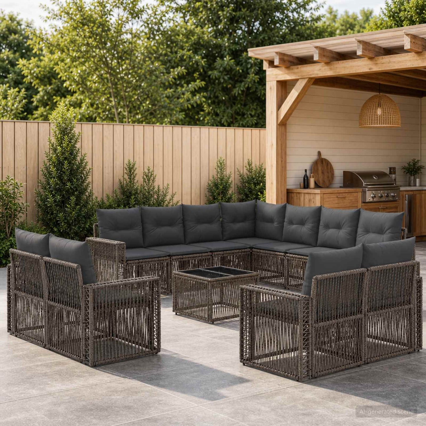 Gartensofa-set 12 stk. Grau und Dunkelgrau Poly-Rattan