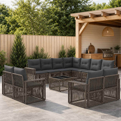 Gartensofa-set 12 stk. Grau und Dunkelgrau Poly-Rattan