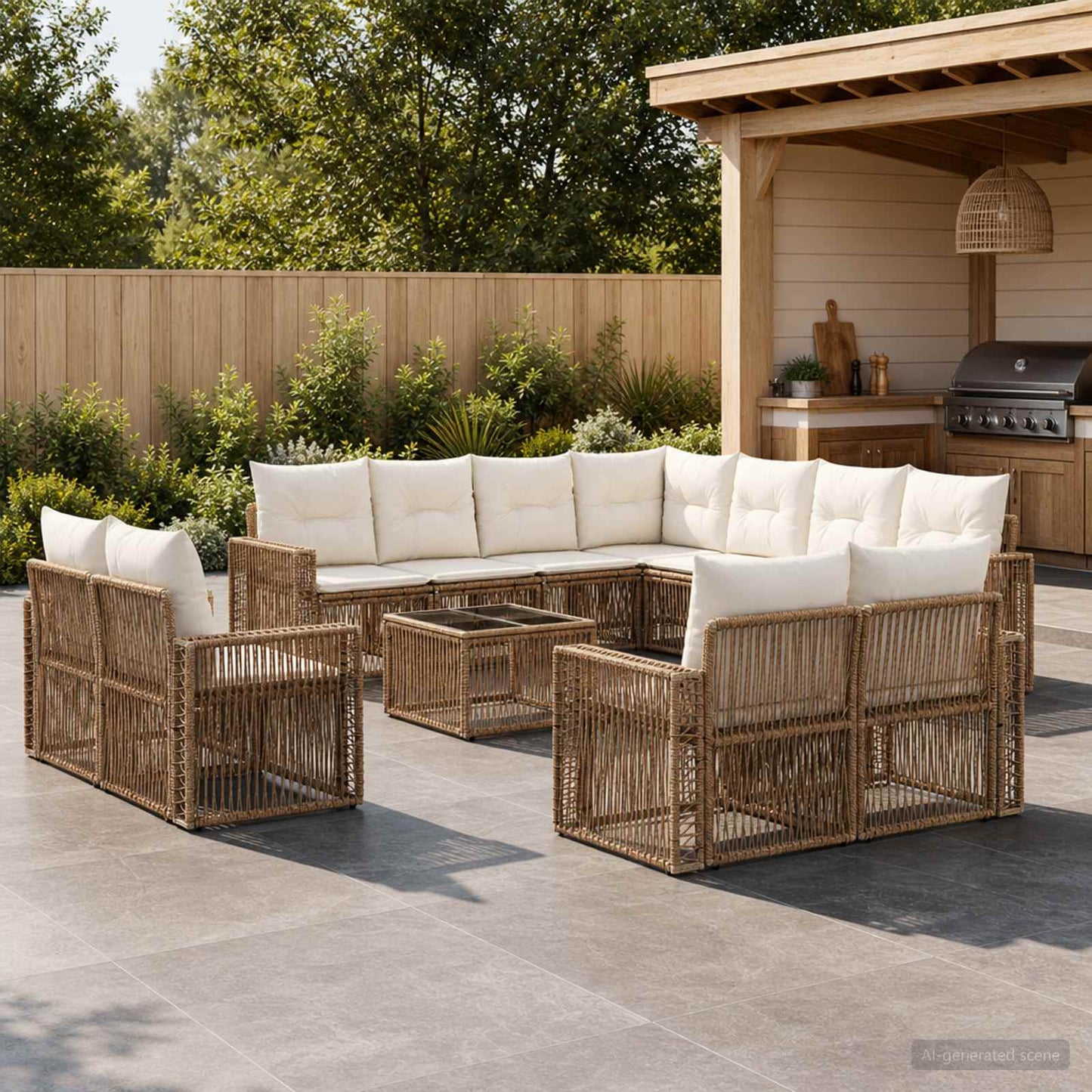 Gartensofa-set 12 pcs Beige und Cremeweiß Poly-Rattan