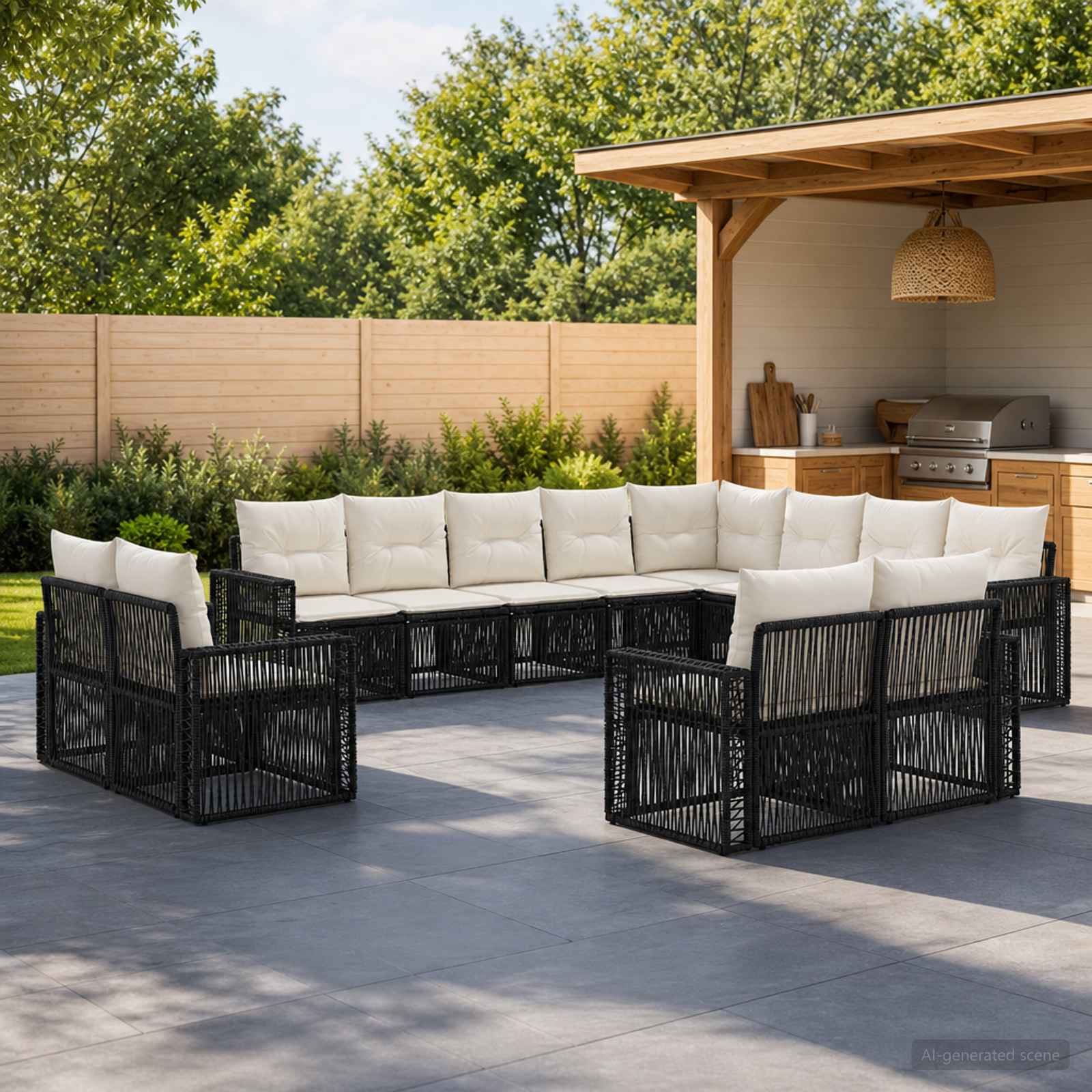Gartensofa-set 12 pcs Schwarz und Cremeweiß Poly-Rattan