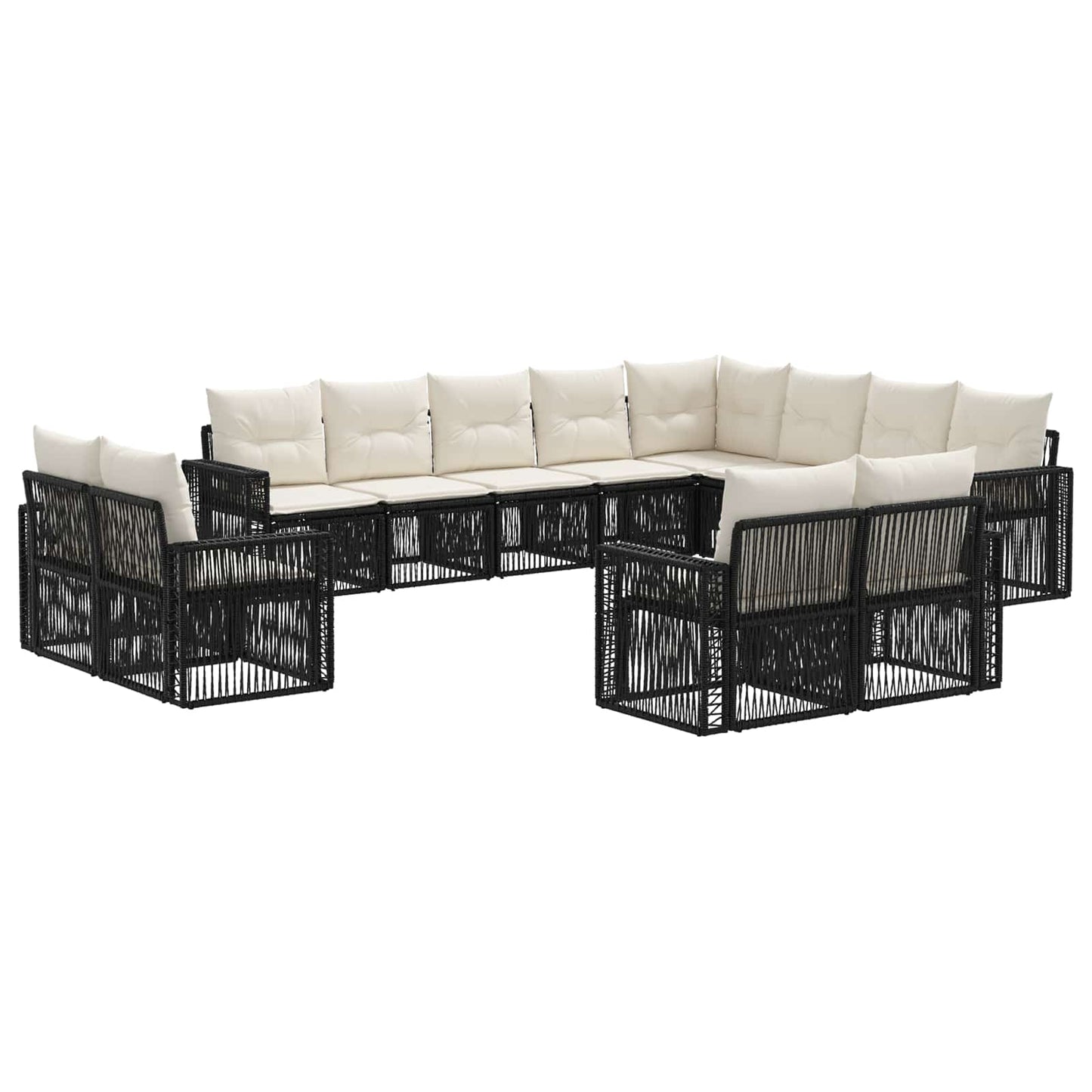 Gartensofa-set 12 pcs Schwarz und Cremeweiß Poly-Rattan