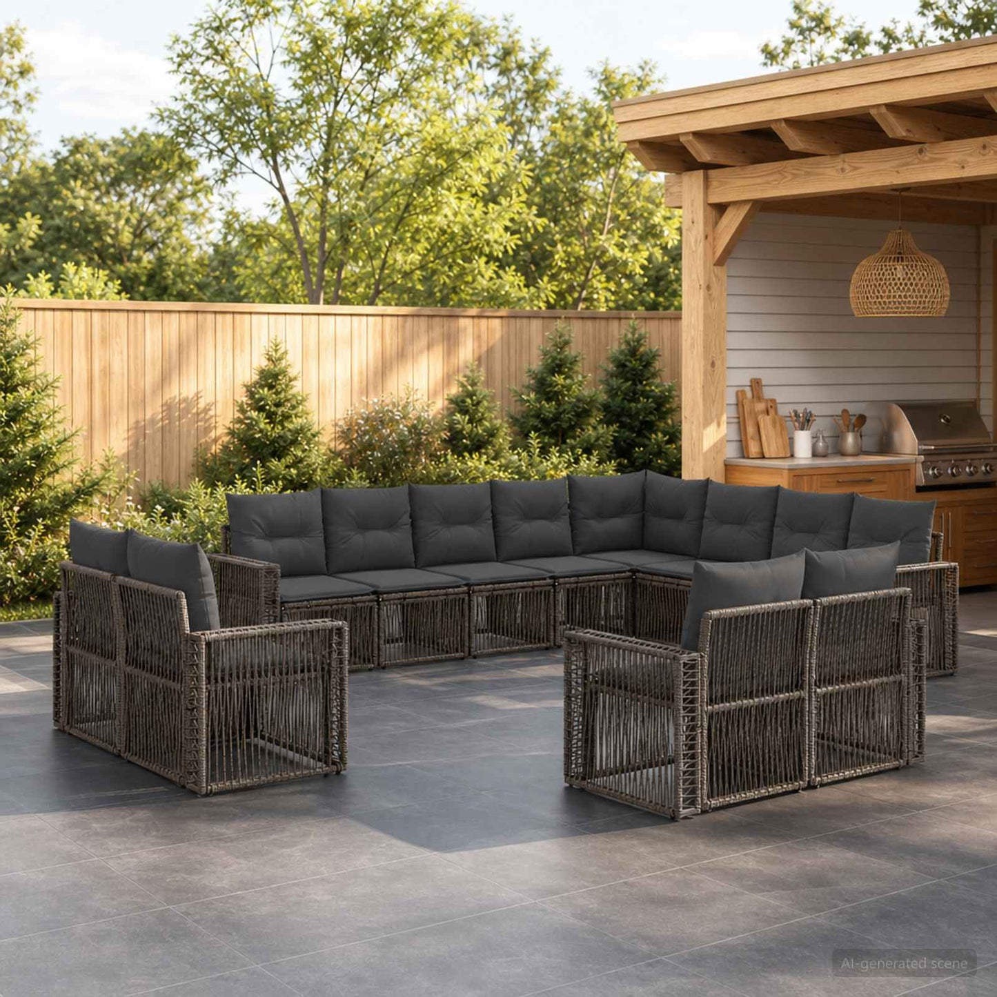 Gartensofa-set 12 pcs Grau und Dunkelgrau Poly-Rattan