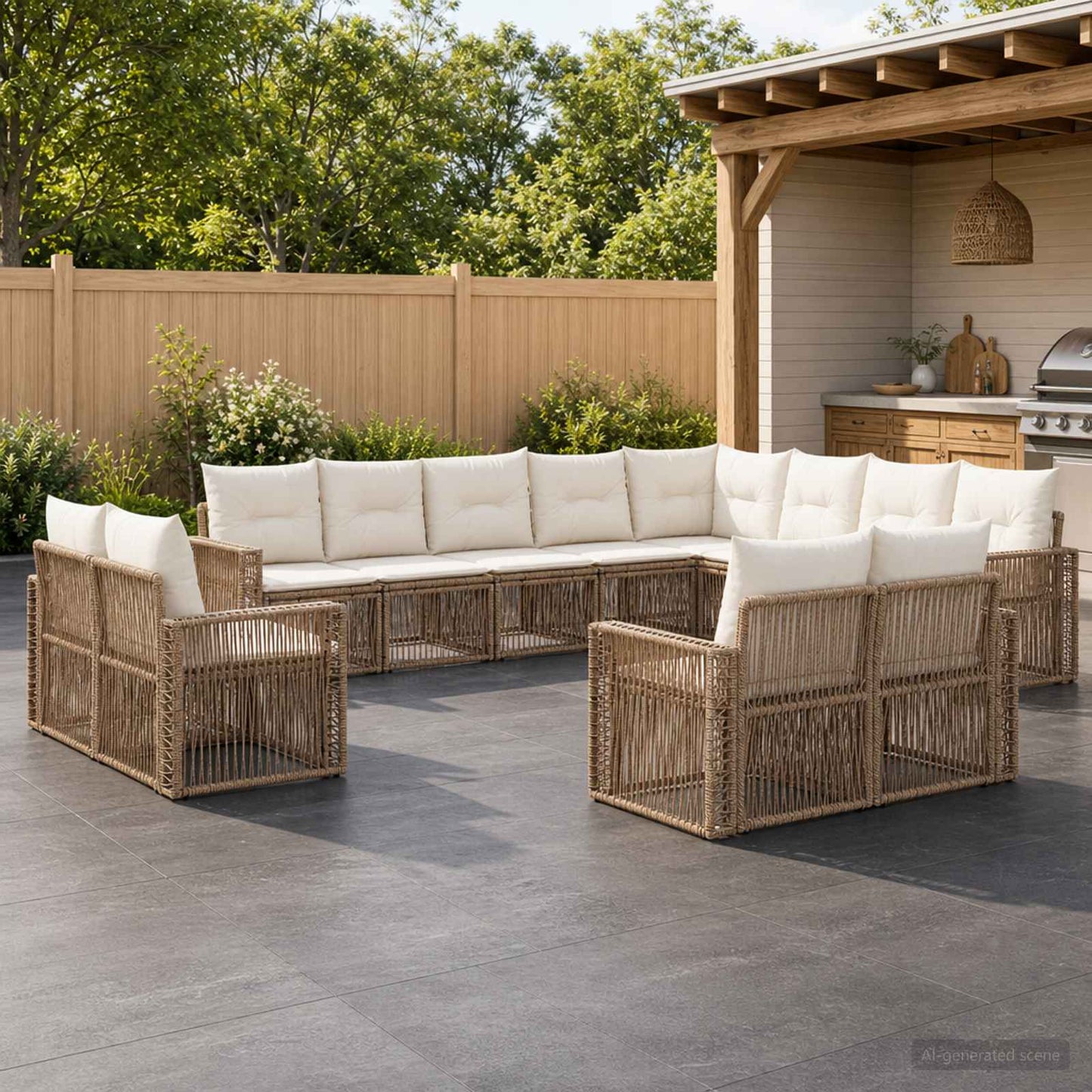 Gartensofa-set 12 pcs Beige und Cremeweiß Poly-Rattan