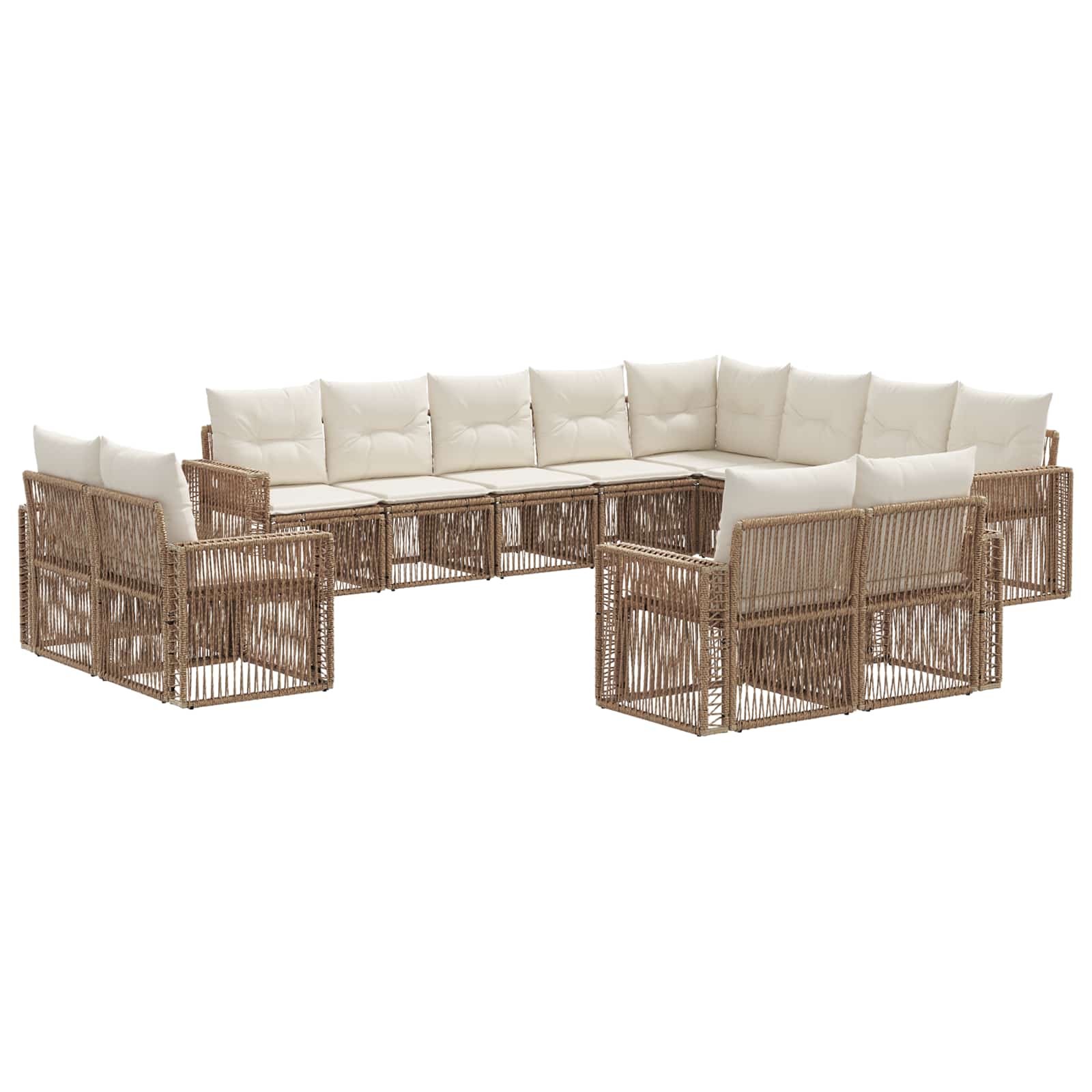 Gartensofa-set 12 pcs Beige und Cremeweiß Poly-Rattan