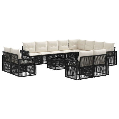 Gartensofa-set 13 stk. Schwarz und Cremeweiß Poly-Rattan