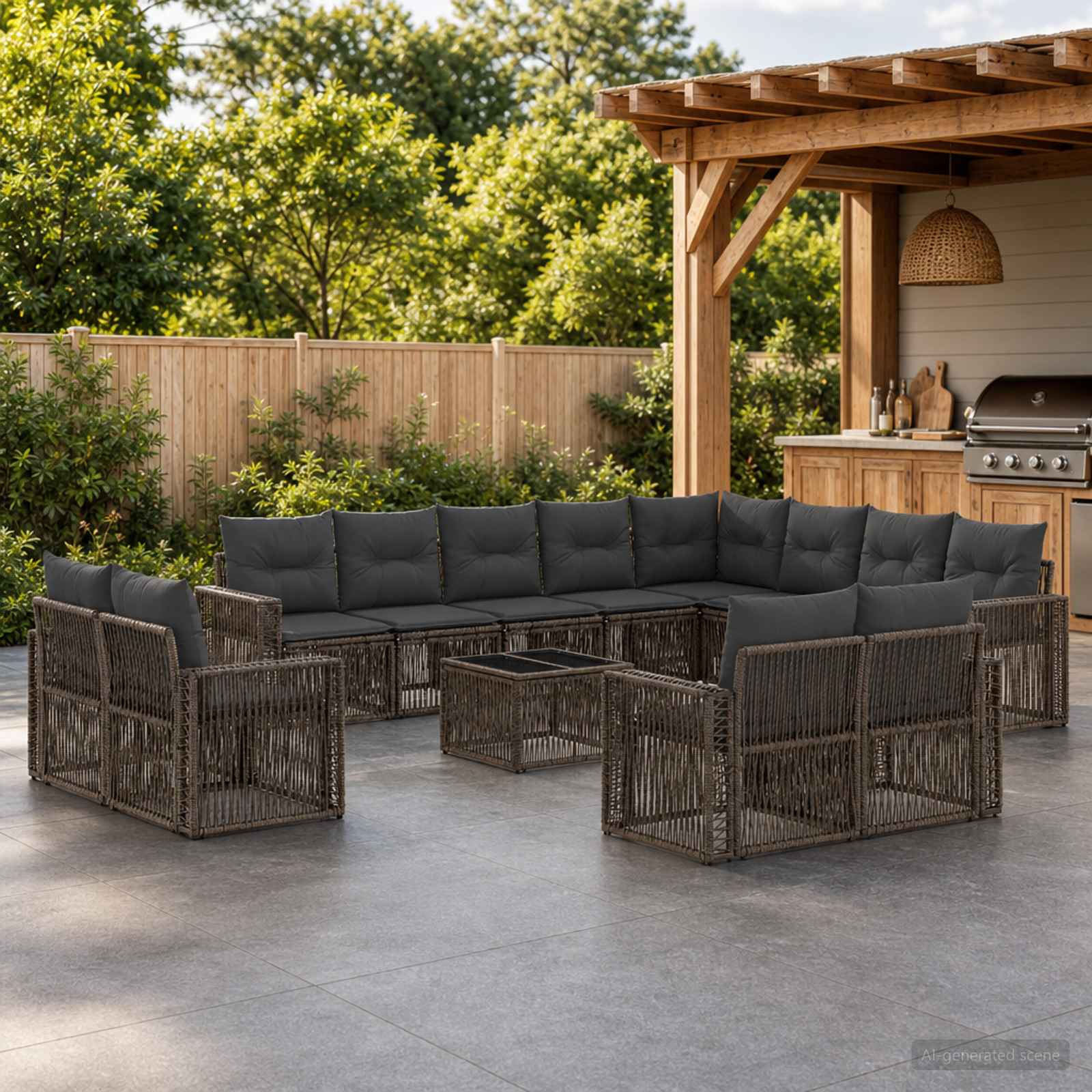 Gartensofa-set 13 stk. Grau und Dunkelgrau Poly-Rattan