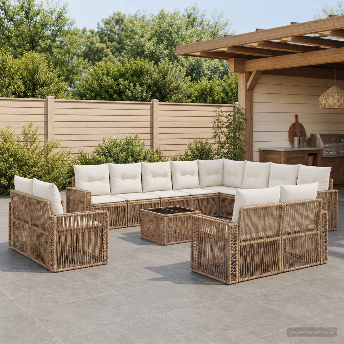 Gartensofa-set 13 pcs Beige und Cremeweiß Poly-Rattan