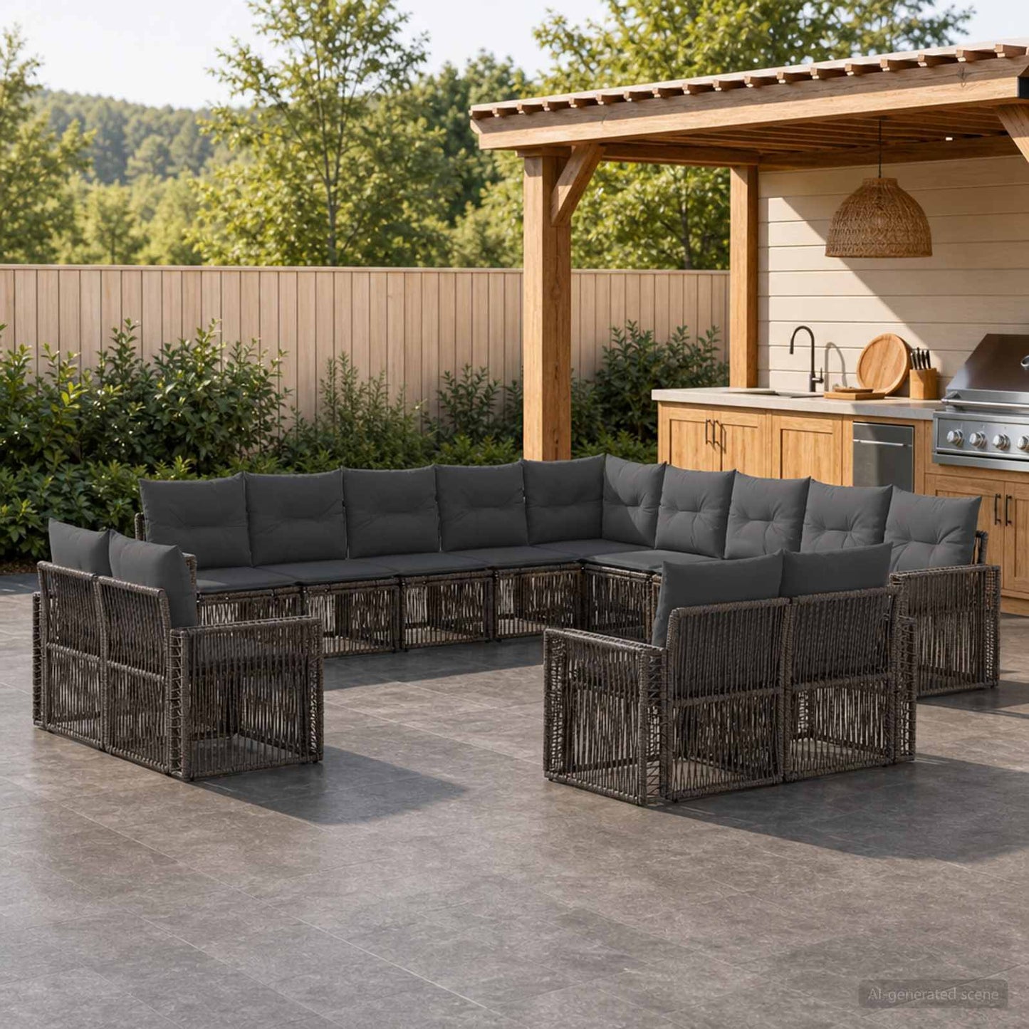 Gartensofa-set 13 pcs Grau und Dunkelgrau Poly-Rattan