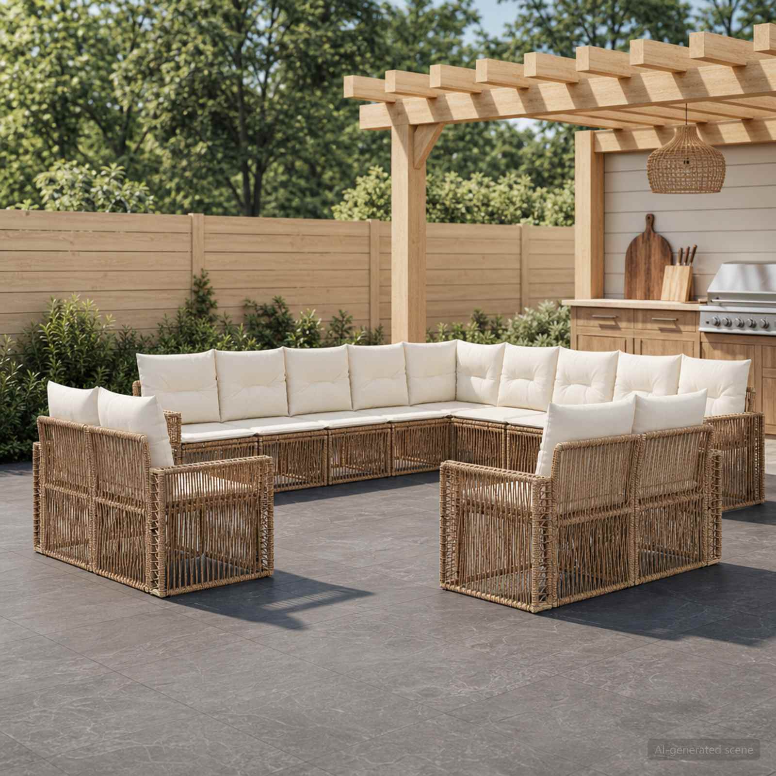Gartensofa-set 13 pcs Beige und Cremeweiß Poly-Rattan